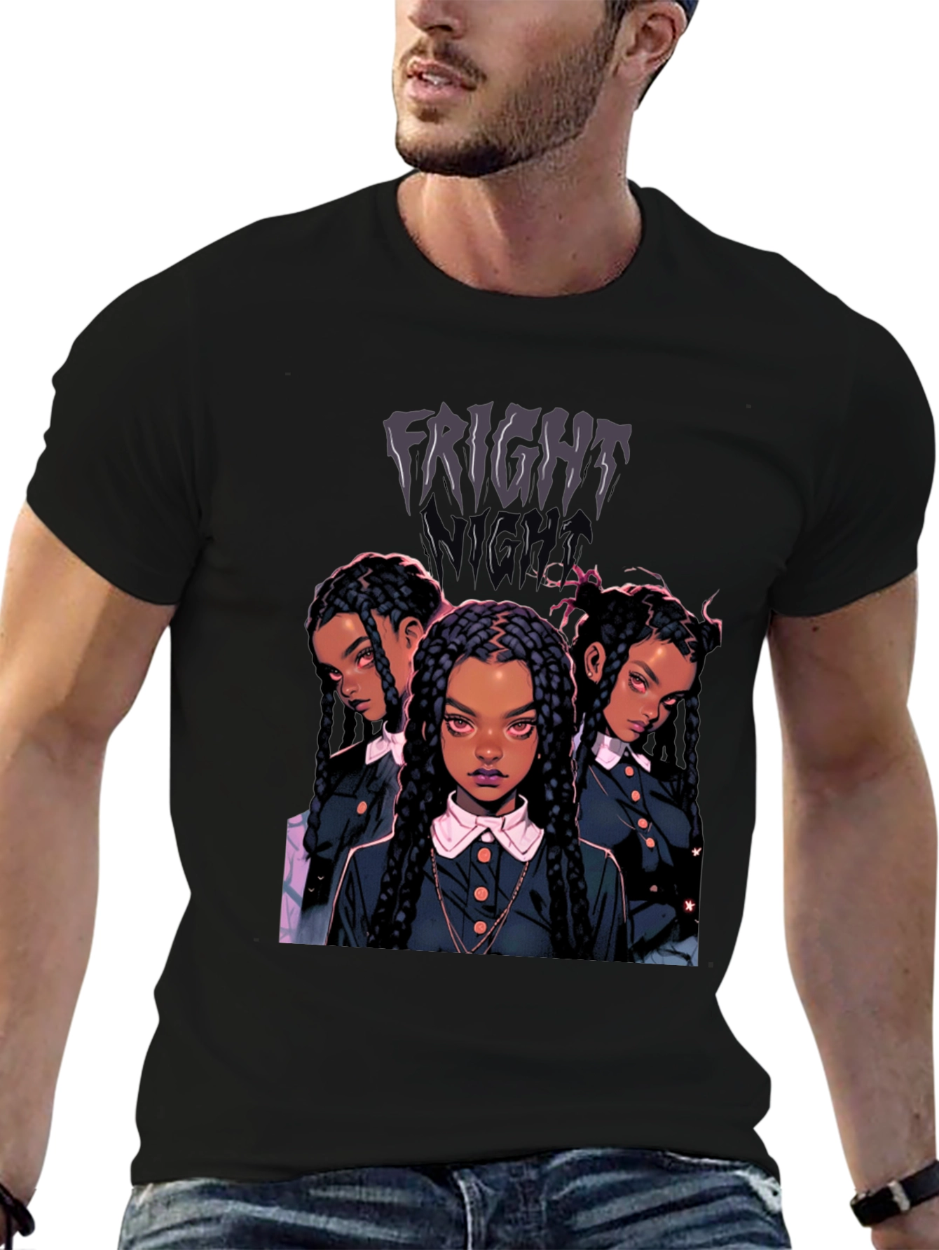 Fright Night Tee - Wednesday-Inspired Cartoon Design