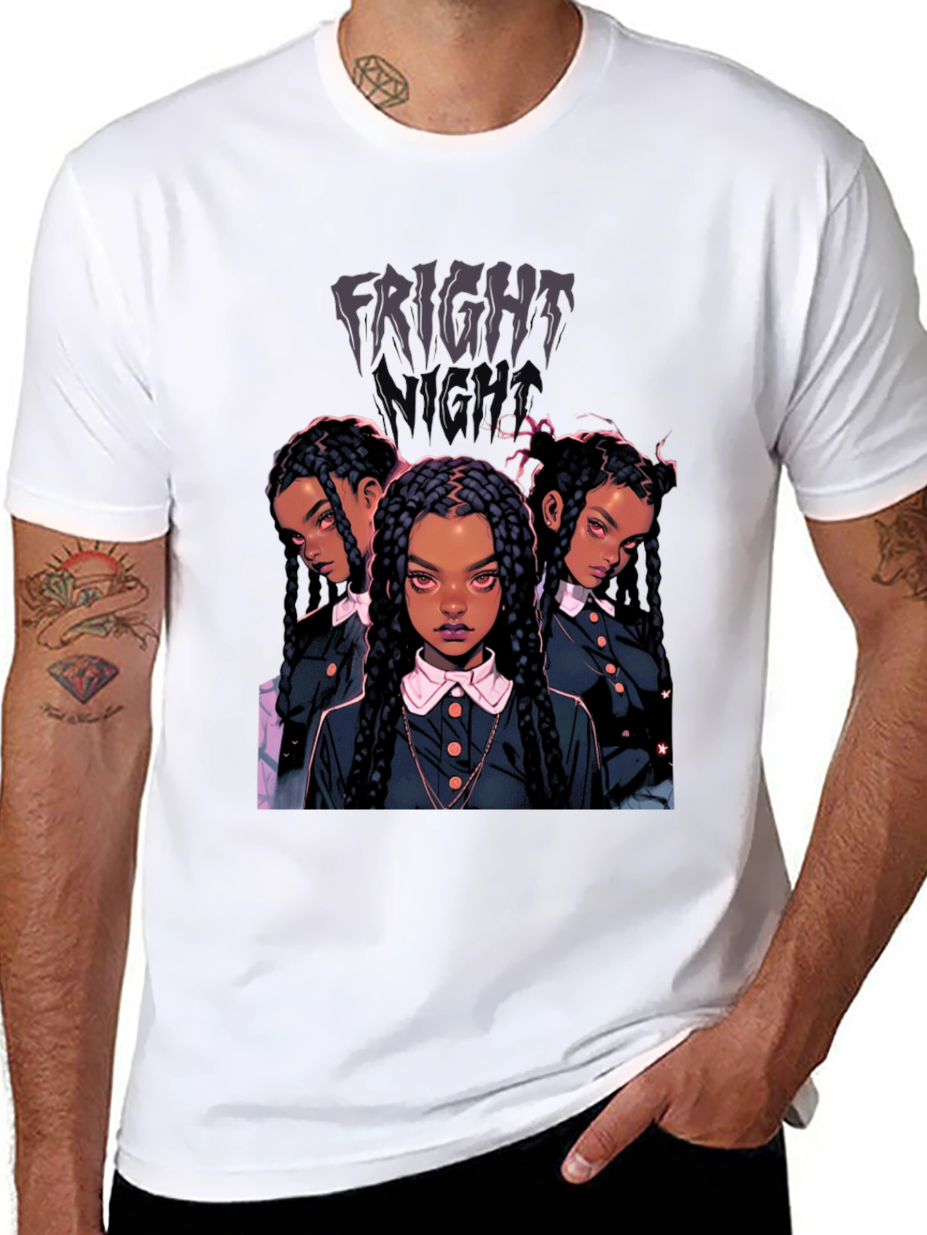 Fright Night Tee - Wednesday-Inspired Cartoon Design