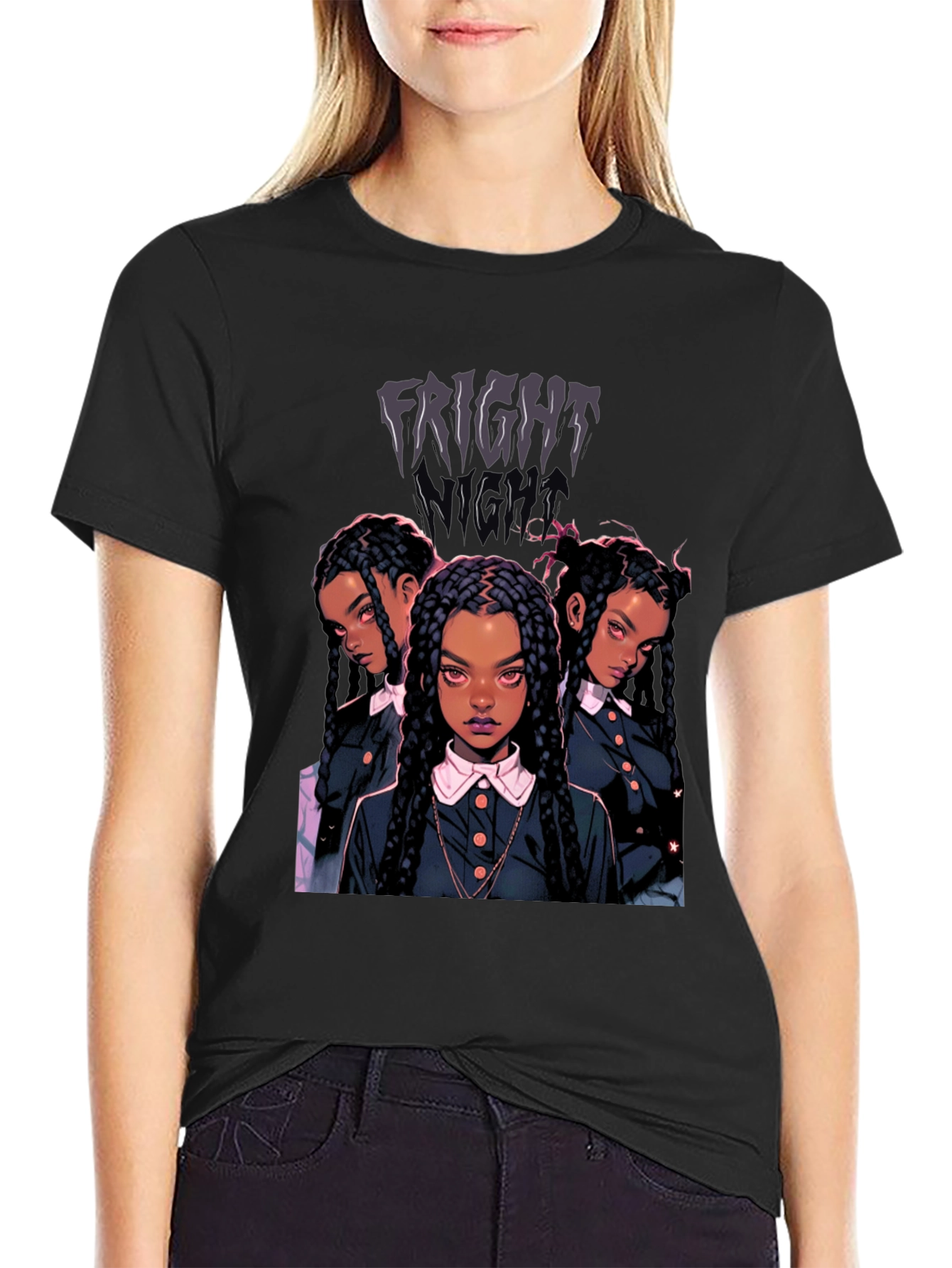 Fright Night Tee - Wednesday-Inspired Cartoon Design