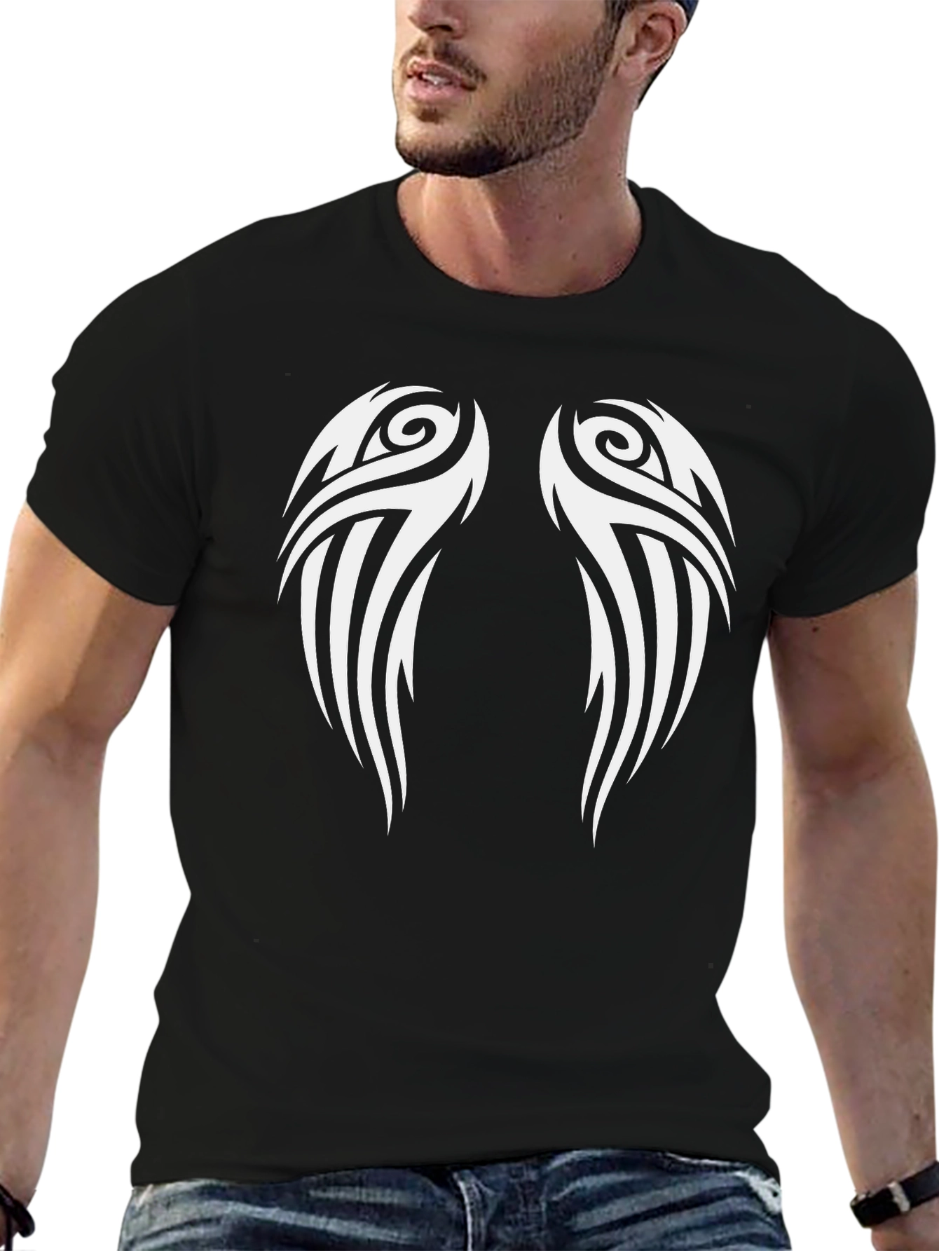 Tribal Wing Graphic Tee - Black Cotton Blend