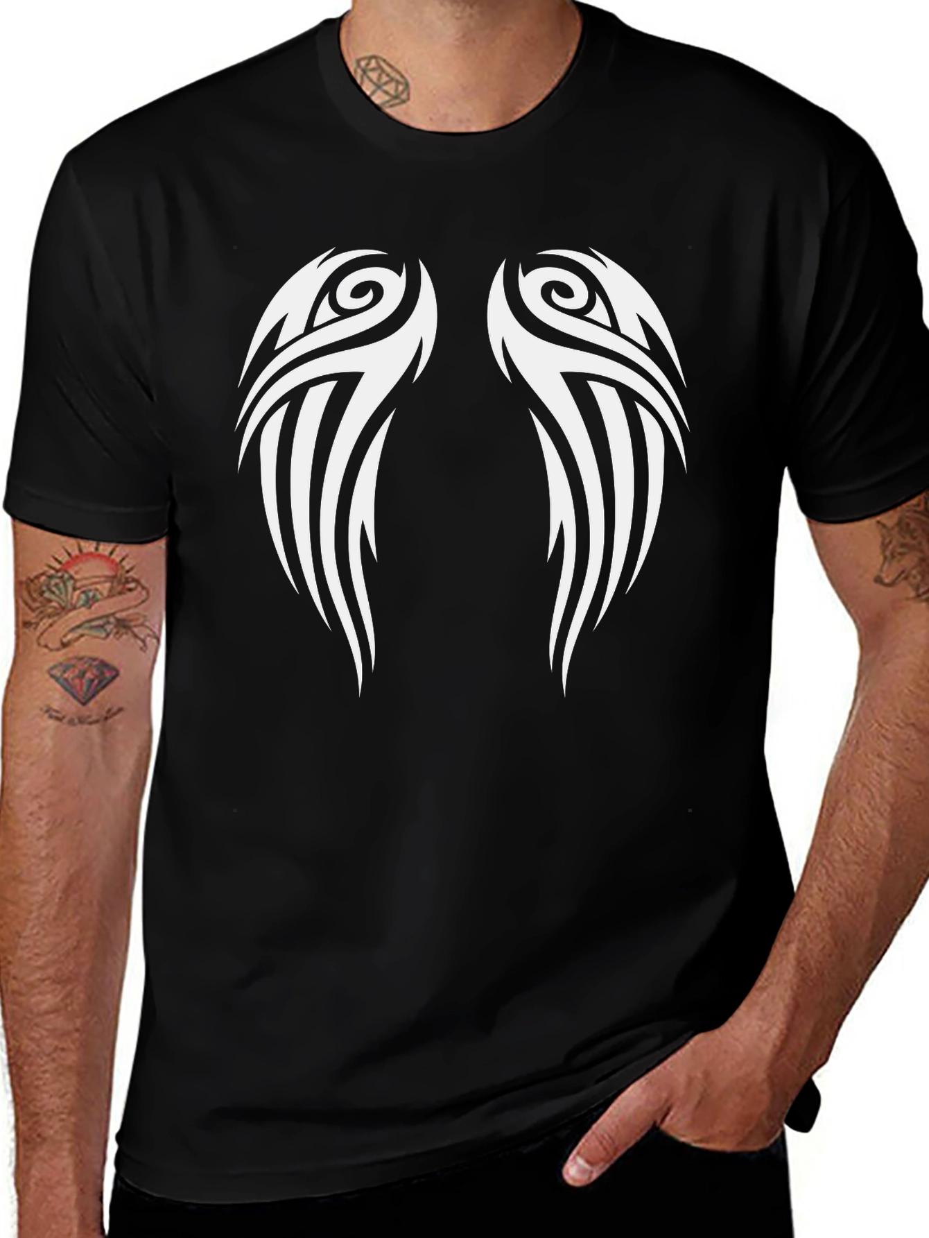 Tribal Wing Graphic Tee - Black Cotton Blend