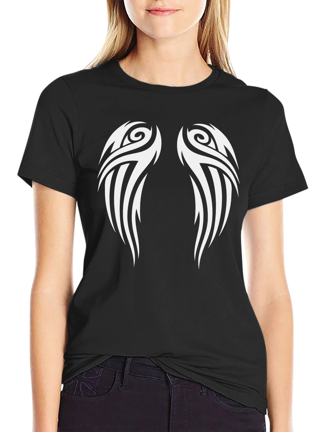 Tribal Wing Graphic Tee - Black Cotton Blend