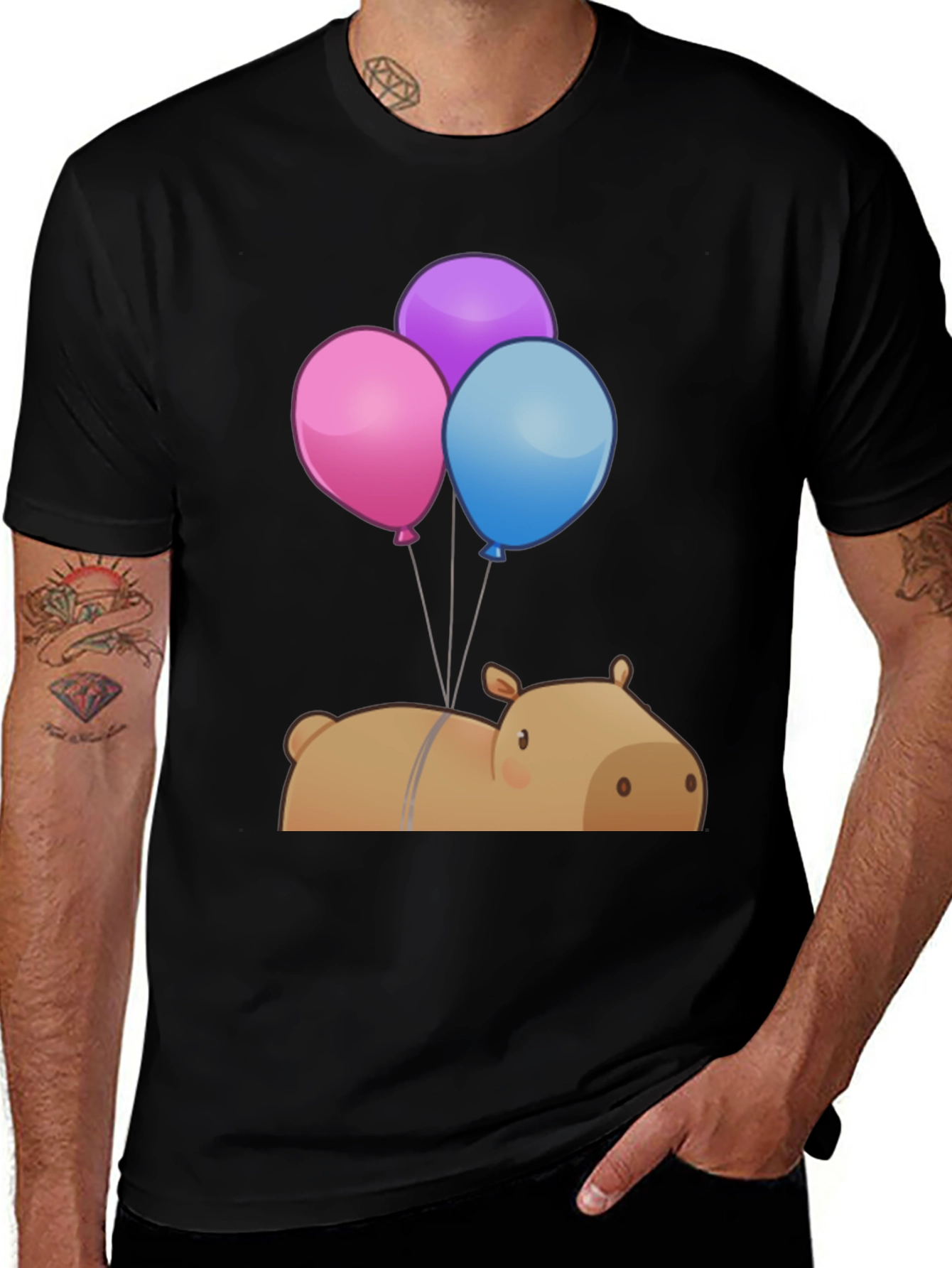 Capybara Balloons Graphic Tee - Unique Cartoon Design