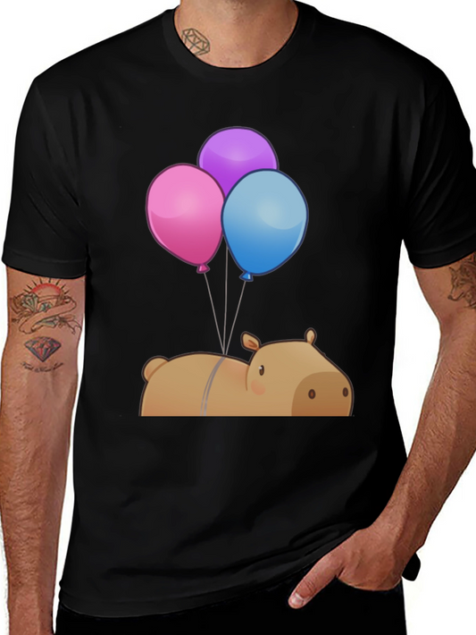 Capybara Balloons Graphic Tee - Unique Cartoon Design