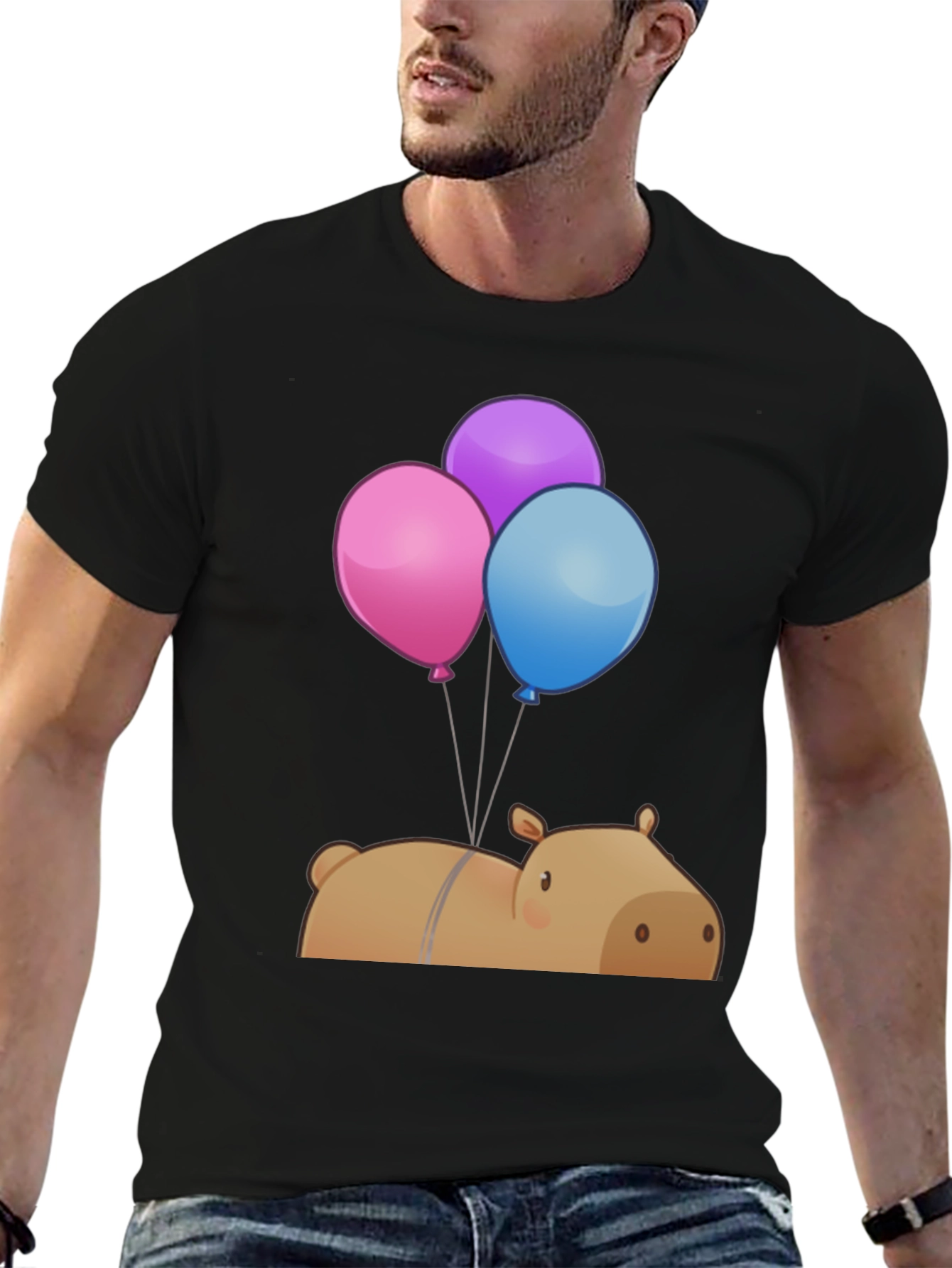 Capybara Balloons Graphic Tee - Unique Cartoon Design