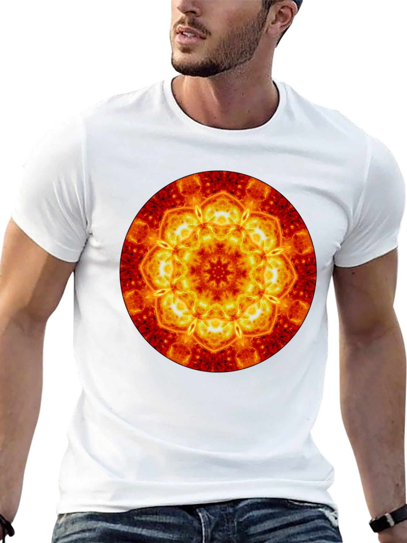 Fiery Mandala Graphic Tee - Bold & Unique