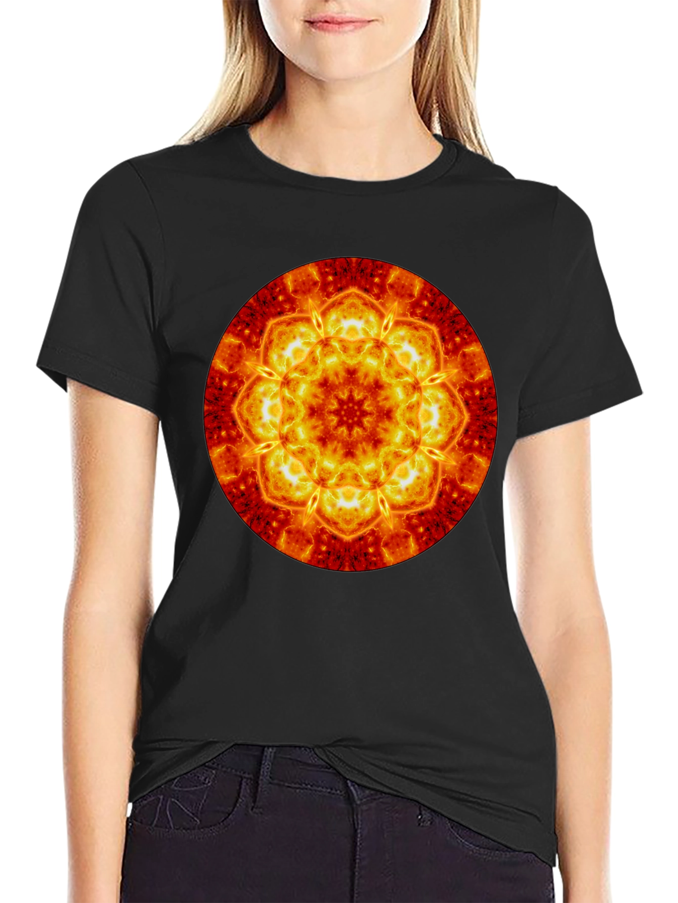 Fiery Mandala Graphic Tee - Bold & Unique
