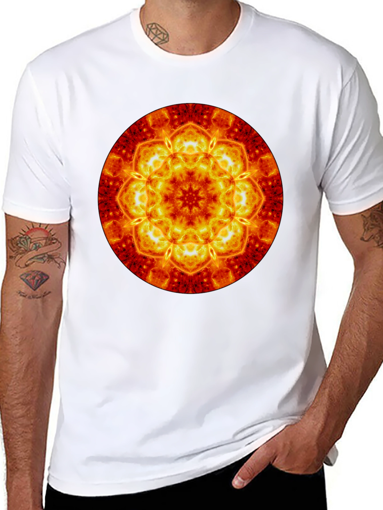Fiery Mandala Graphic Tee - Bold & Unique