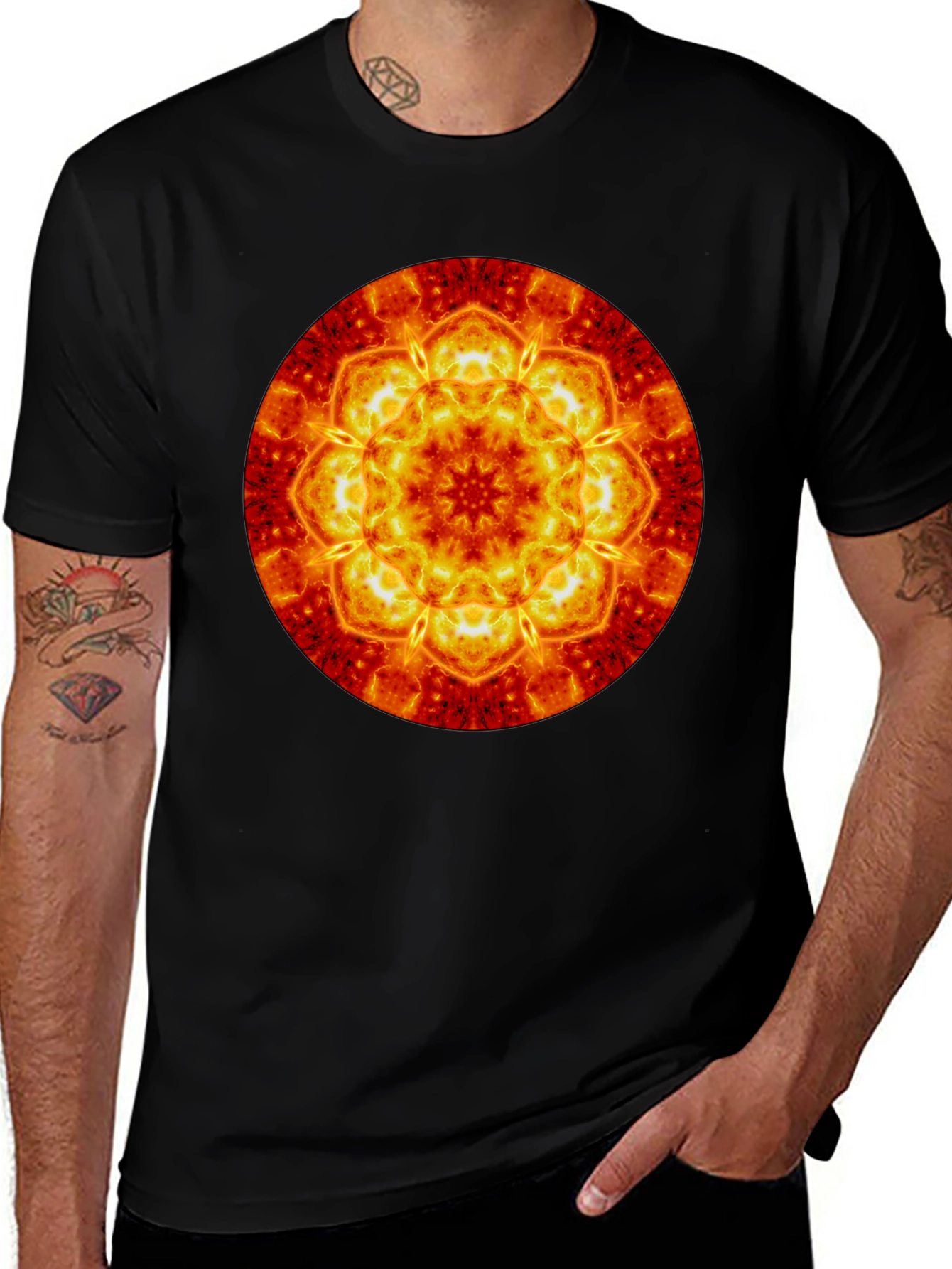 Fiery Mandala Graphic Tee - Bold & Unique