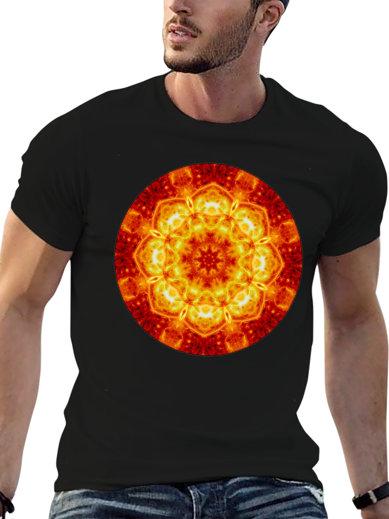 Fiery Mandala Graphic Tee - Bold & Unique