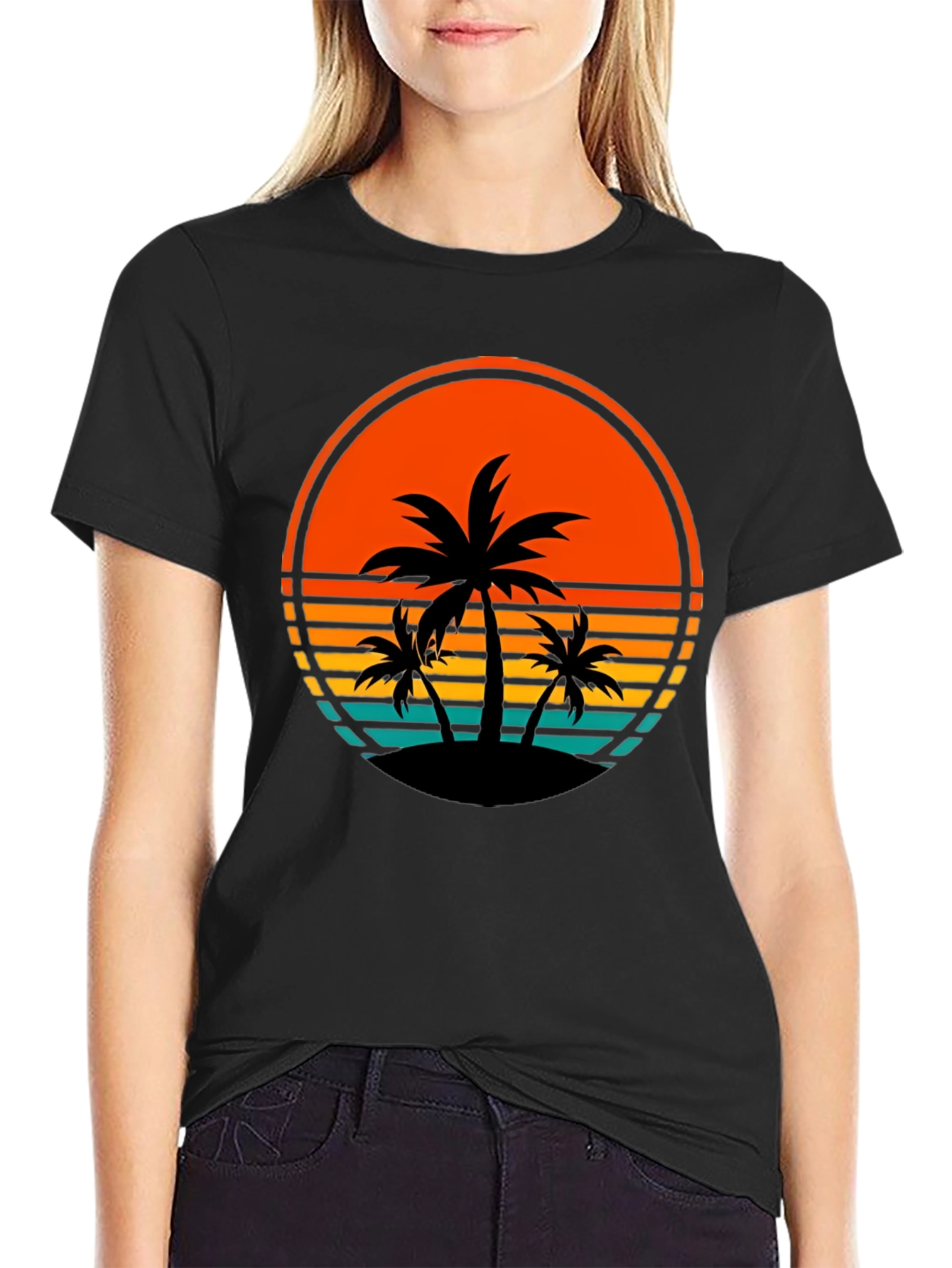 Retro Palm Tree Sunset Graphic T-Shirt