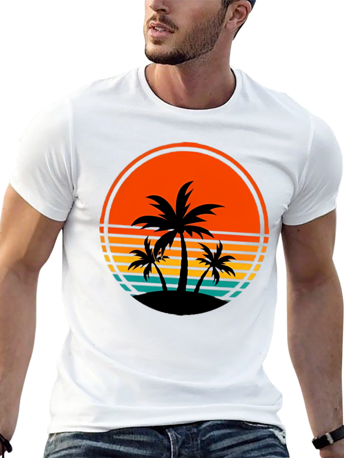 Retro Palm Tree Sunset Graphic T-Shirt