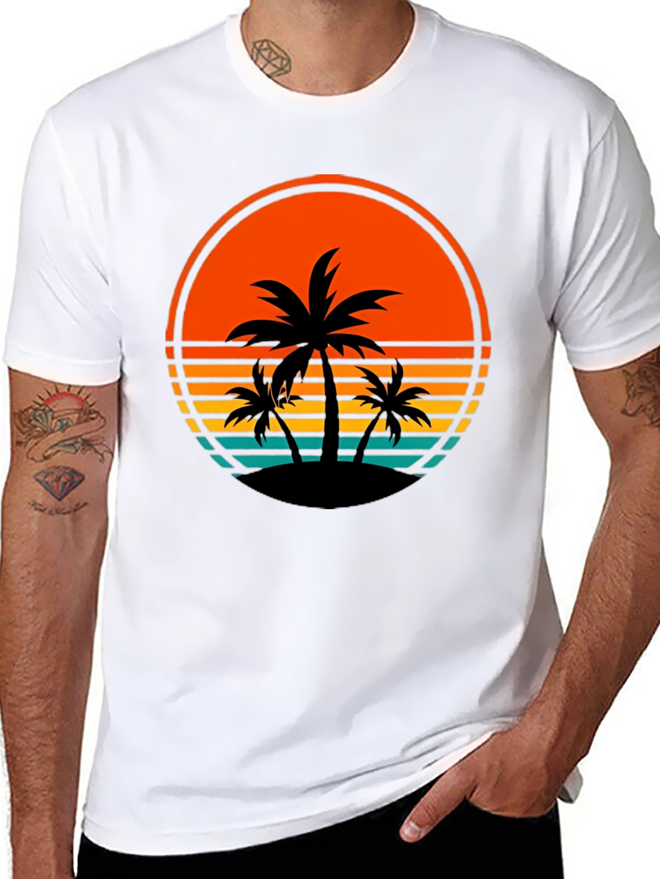 Retro Palm Tree Sunset Graphic T-Shirt