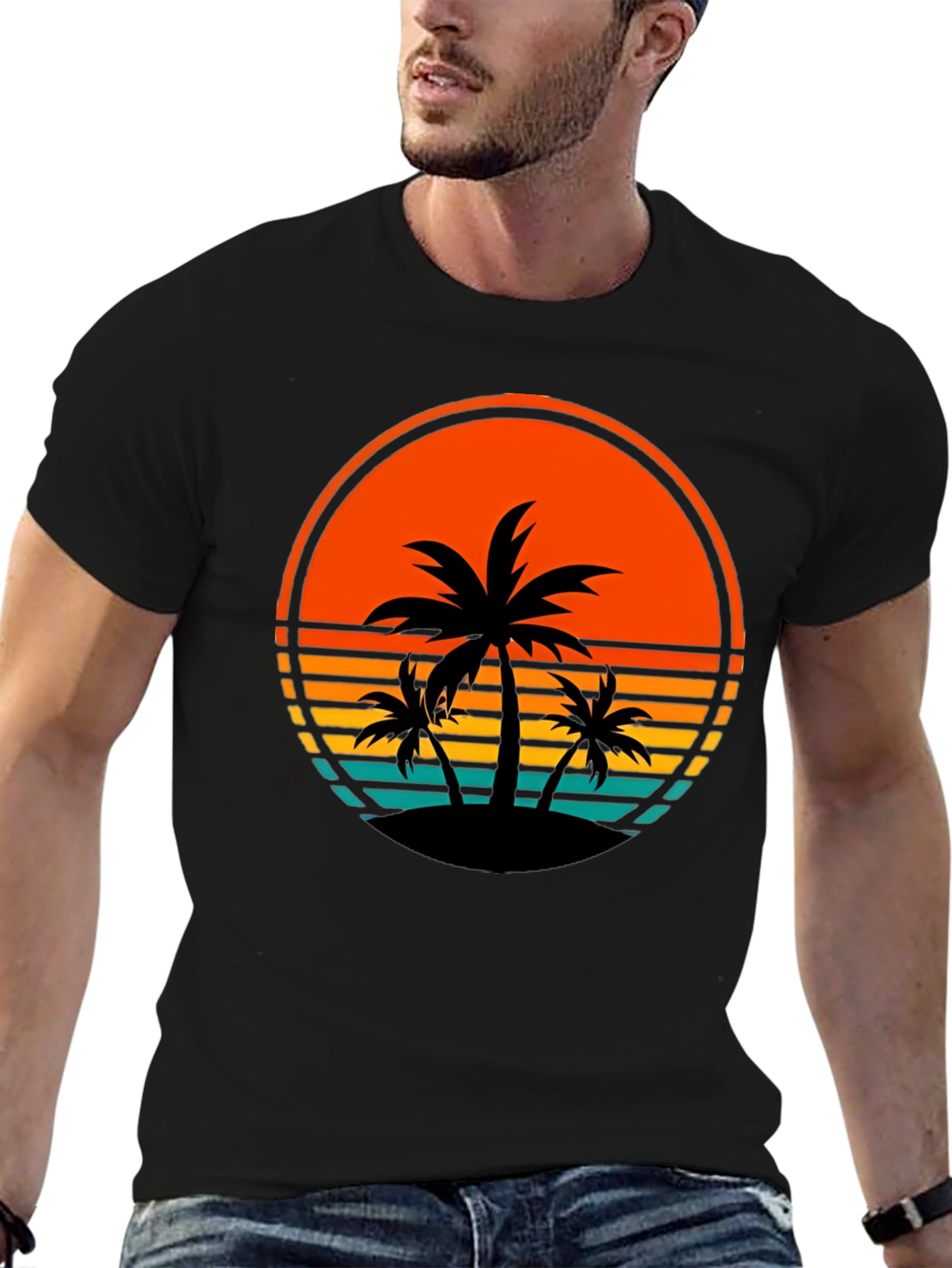 Retro Palm Tree Sunset Graphic T-Shirt