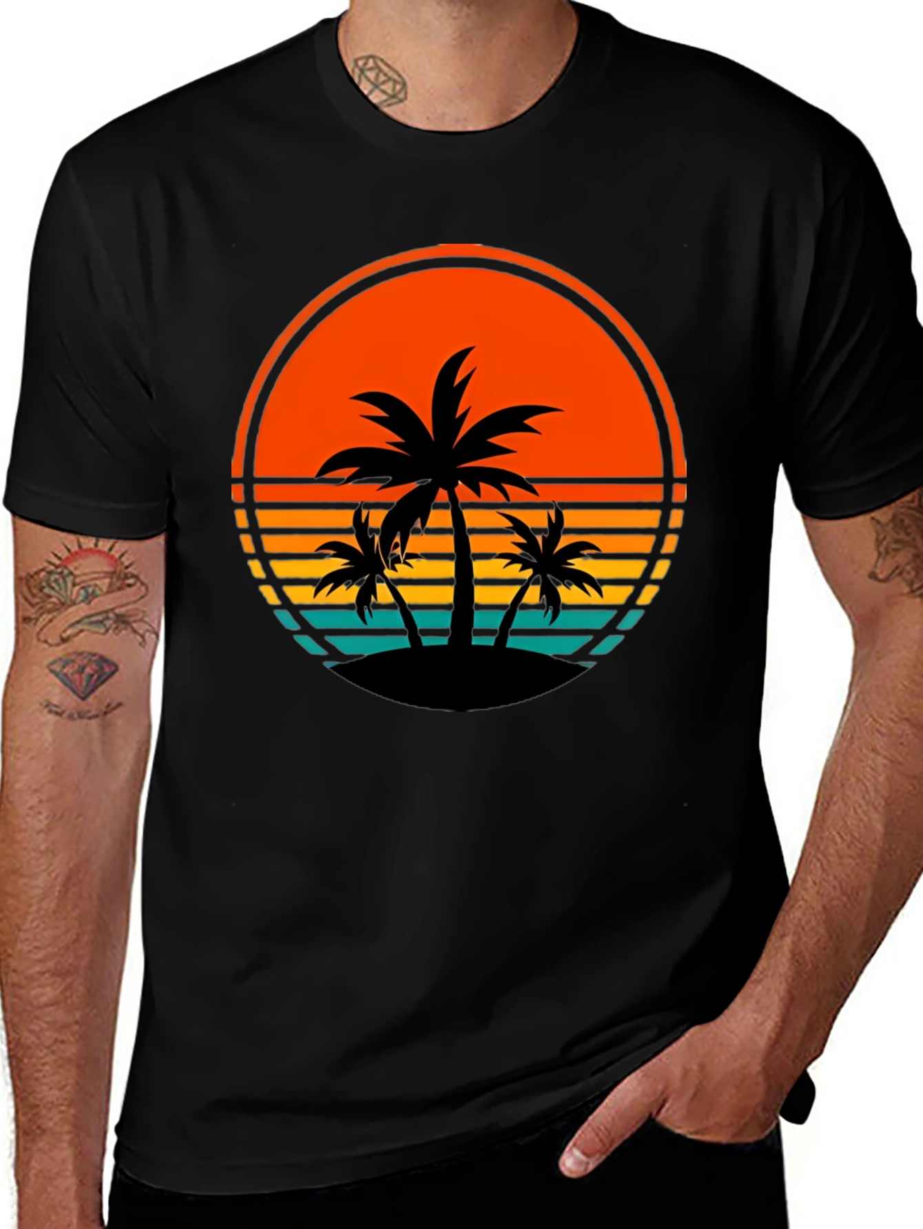 Retro Palm Tree Sunset Graphic T-Shirt