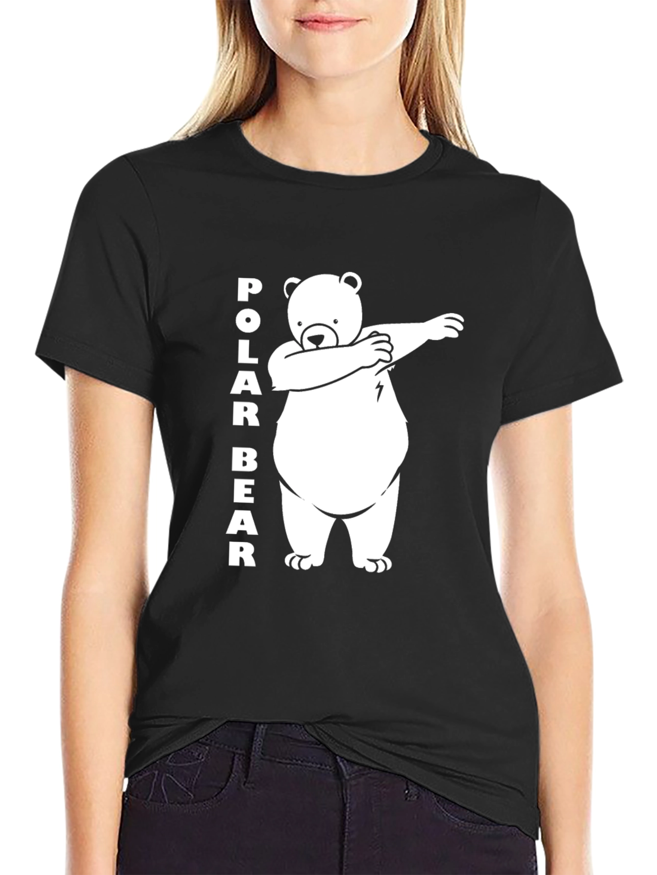 Dabbing Polar Bear Graphic Tee - Black Cotton T-Shirt