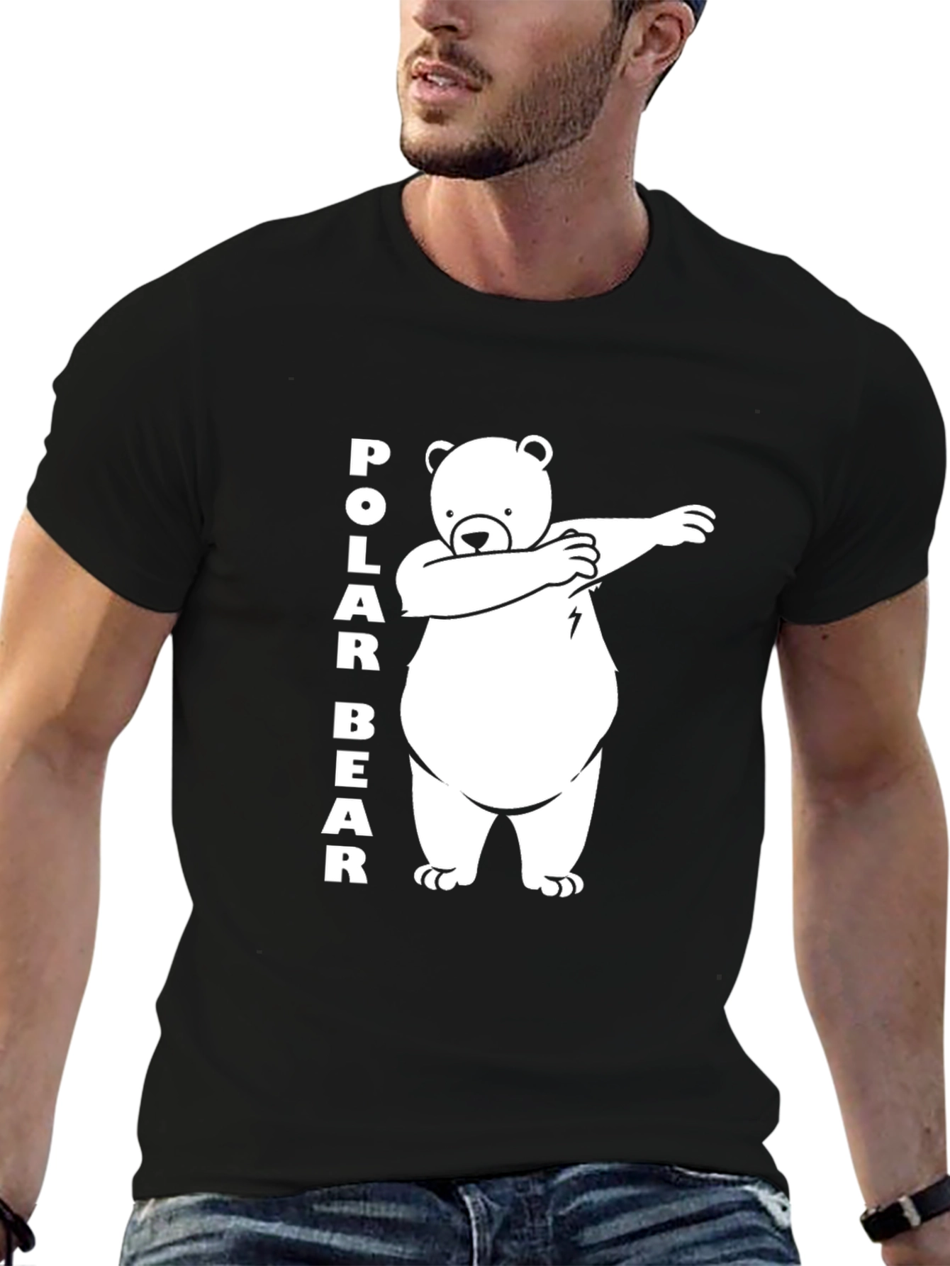 Dabbing Polar Bear Graphic Tee - Black Cotton T-Shirt