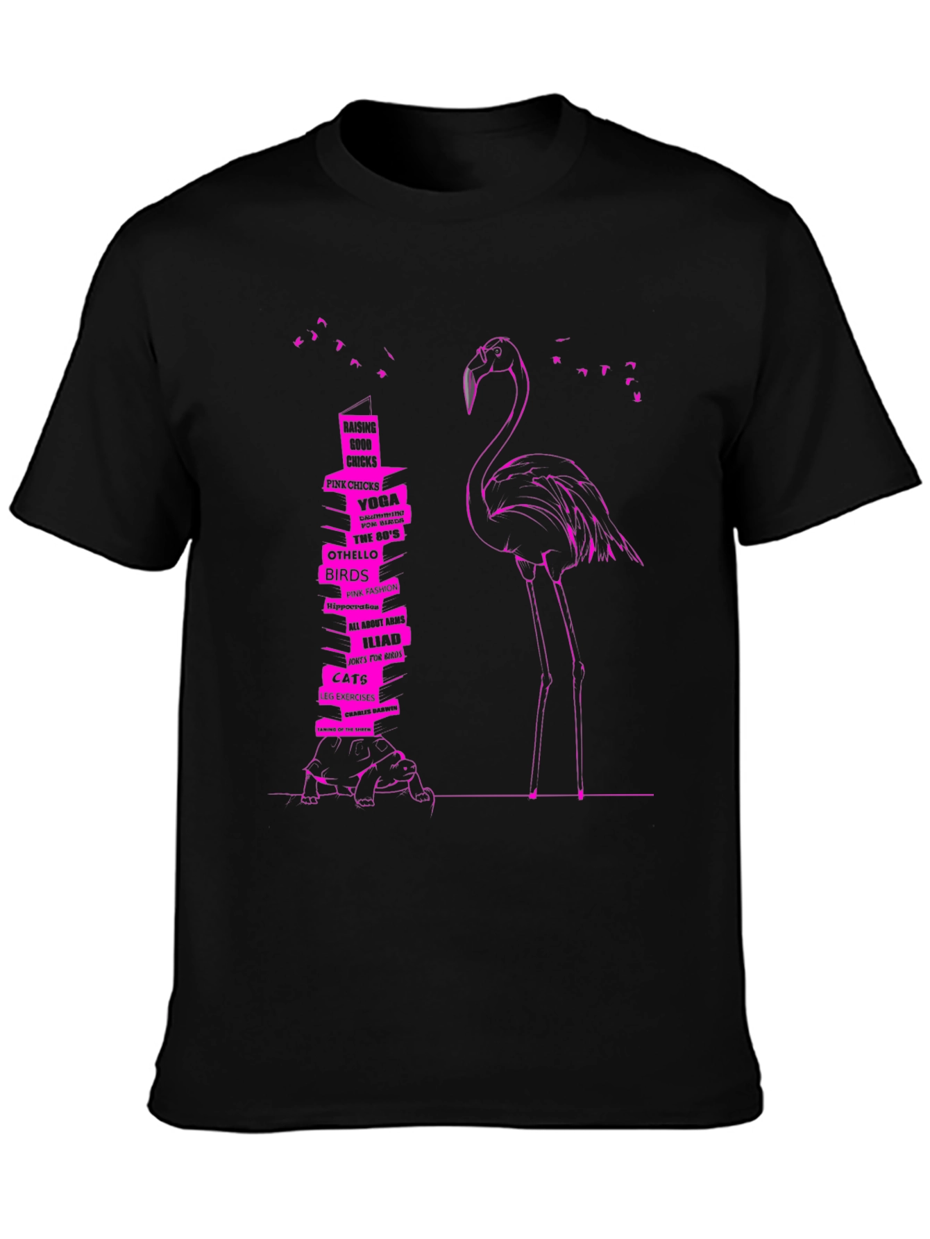 Flamingo & Book Stack Graphic Tee