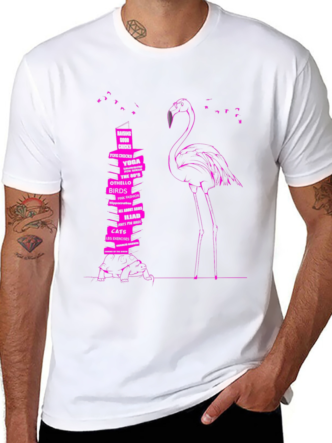 Flamingo & Book Stack Graphic Tee