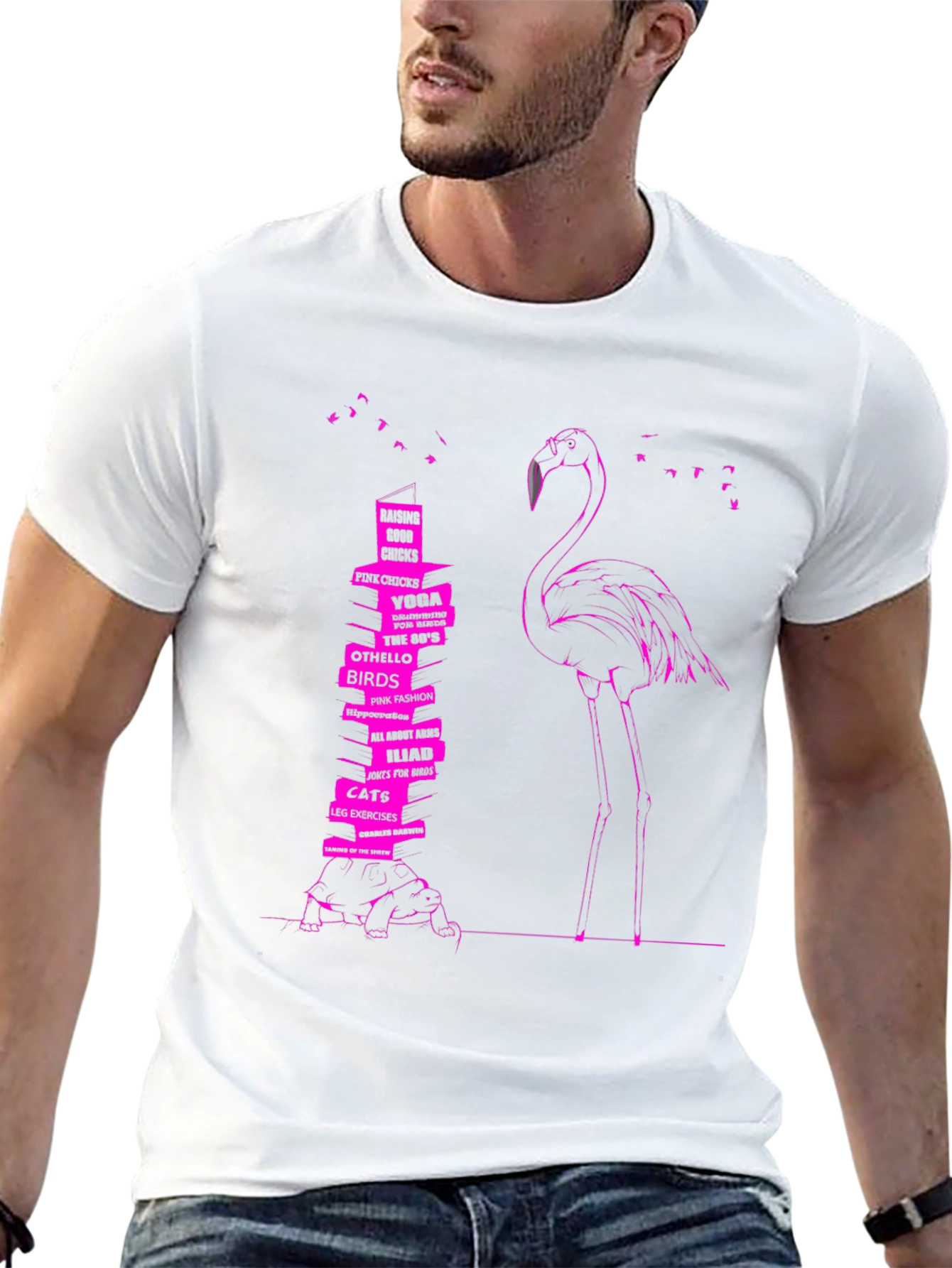 Flamingo & Book Stack Graphic Tee