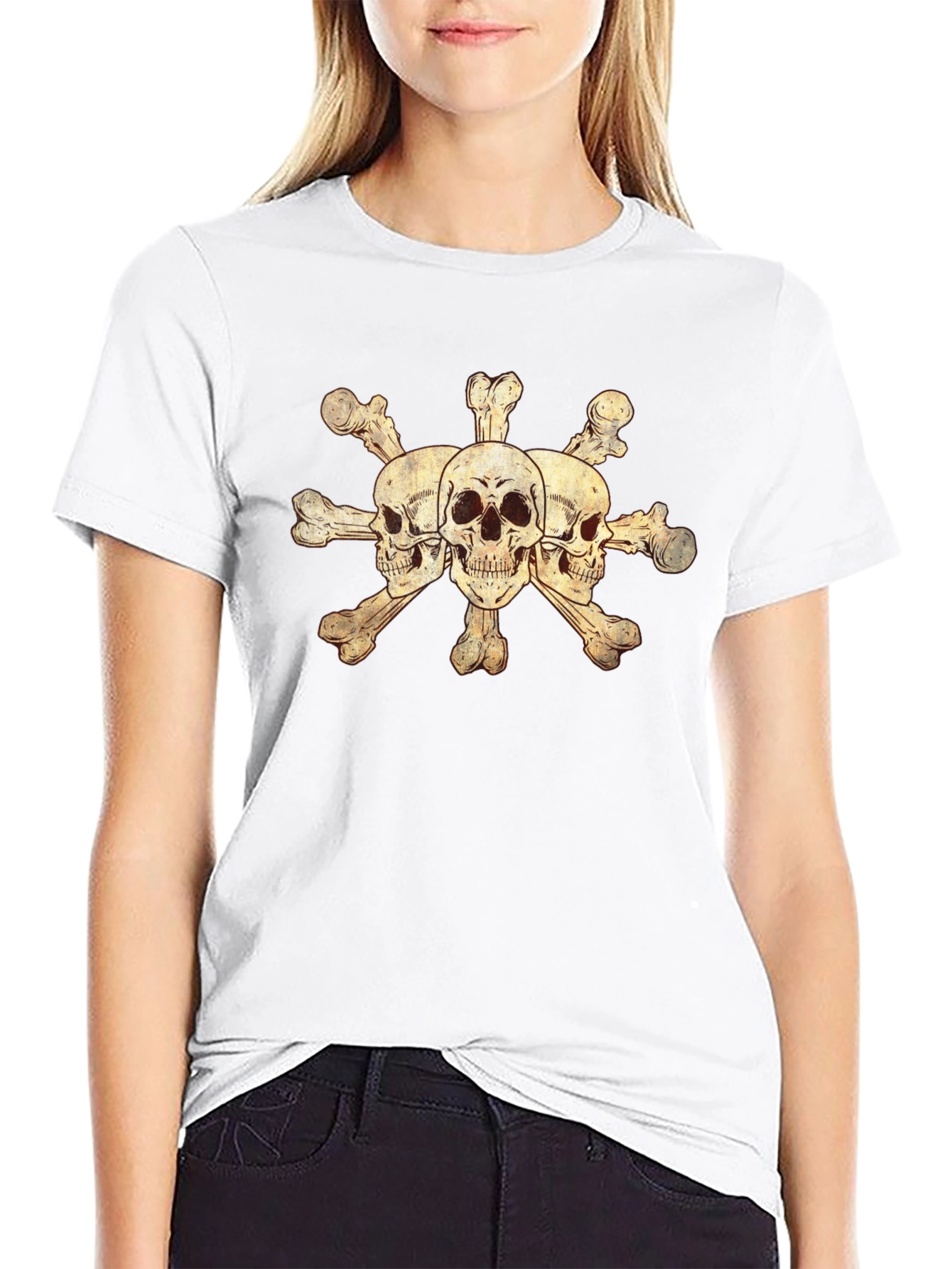 Skulls and Crossbones Graphic Tee - Black Cotton Blend