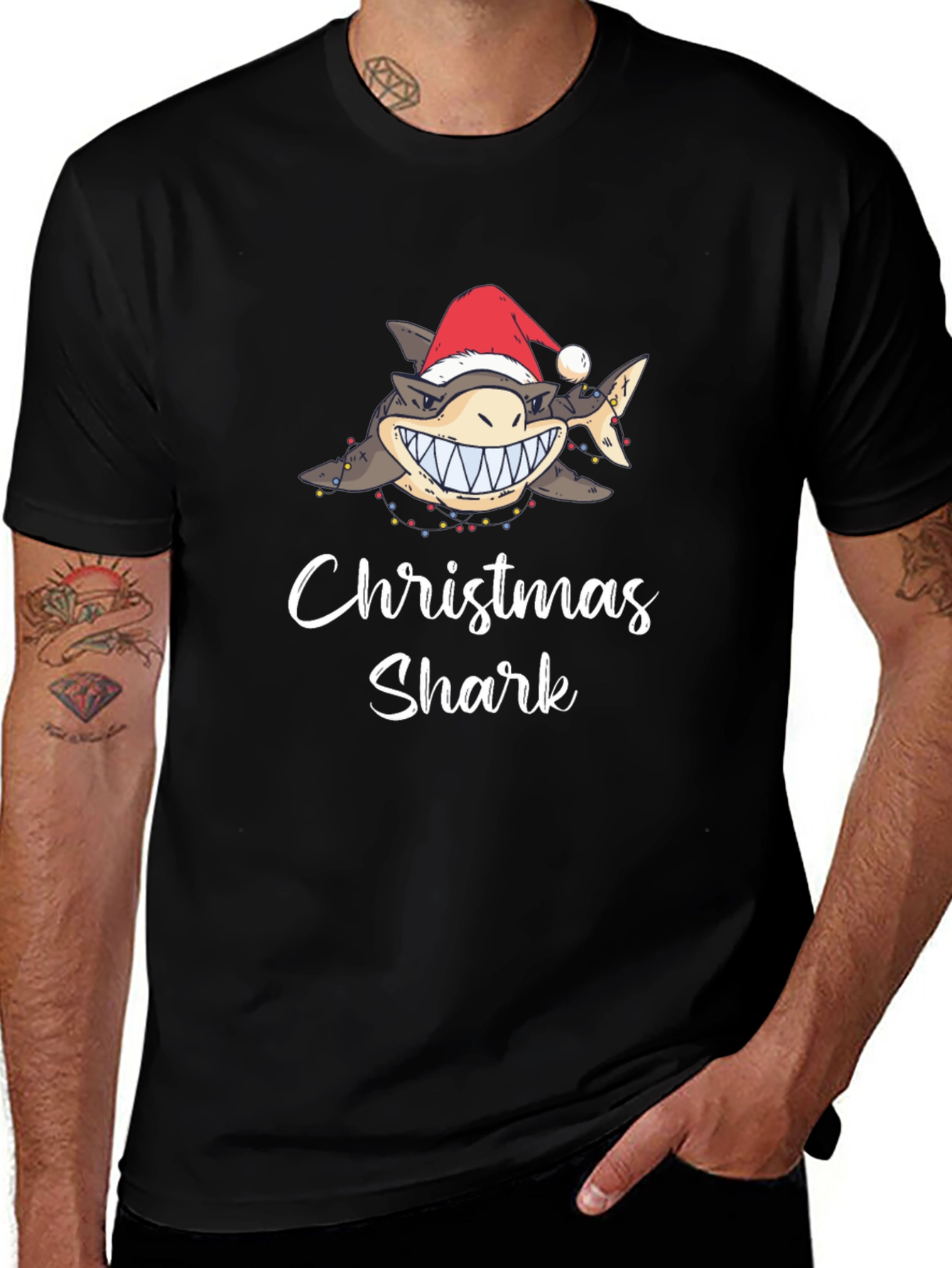 Christmas Shark Graphic Tee - Holiday Fun