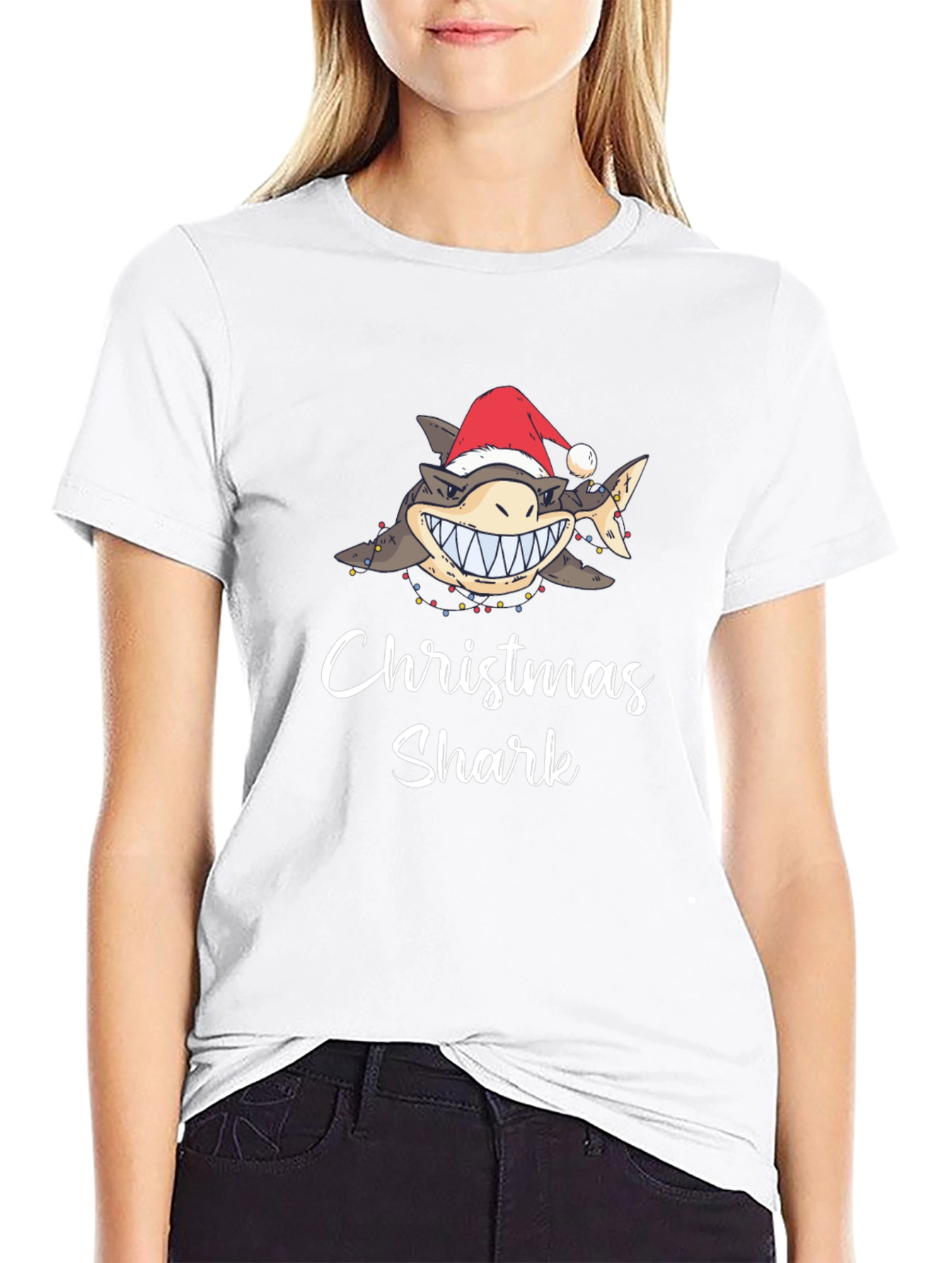 Christmas Shark Graphic Tee - Holiday Fun