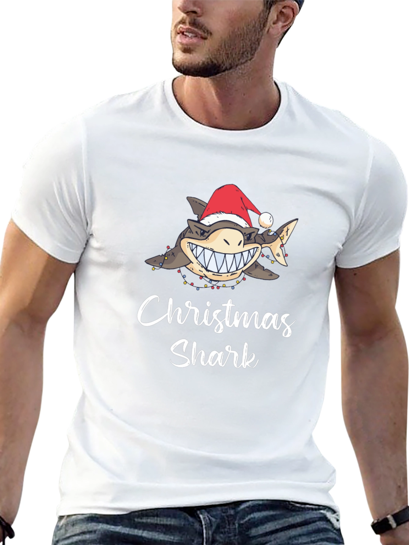 Christmas Shark Graphic Tee - Holiday Fun