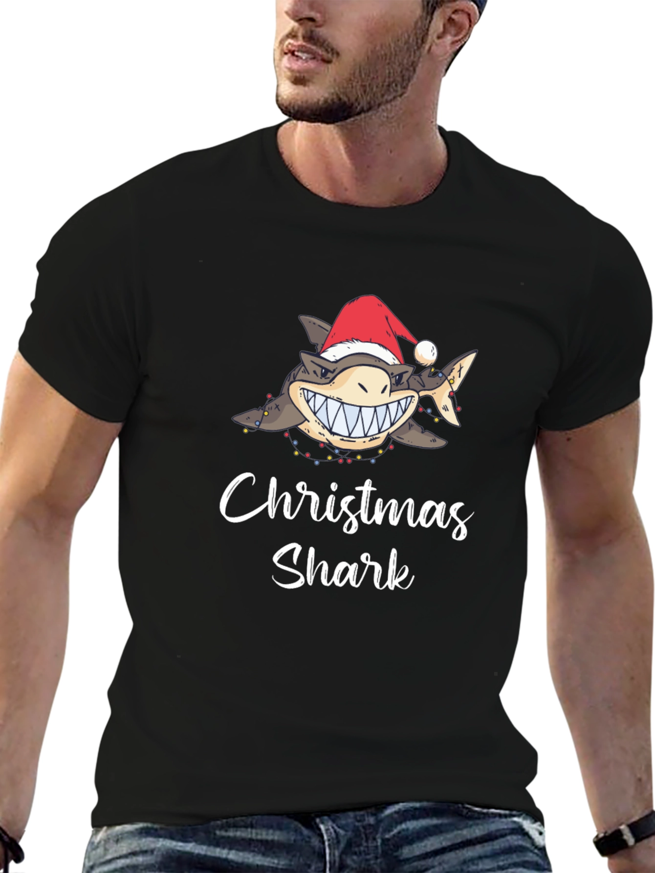 Christmas Shark Graphic Tee - Holiday Fun