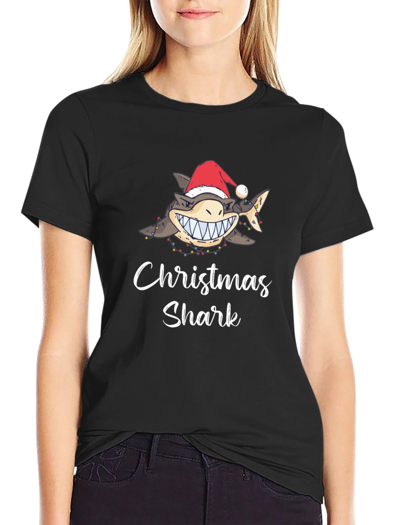 Christmas Shark Graphic Tee - Holiday Fun