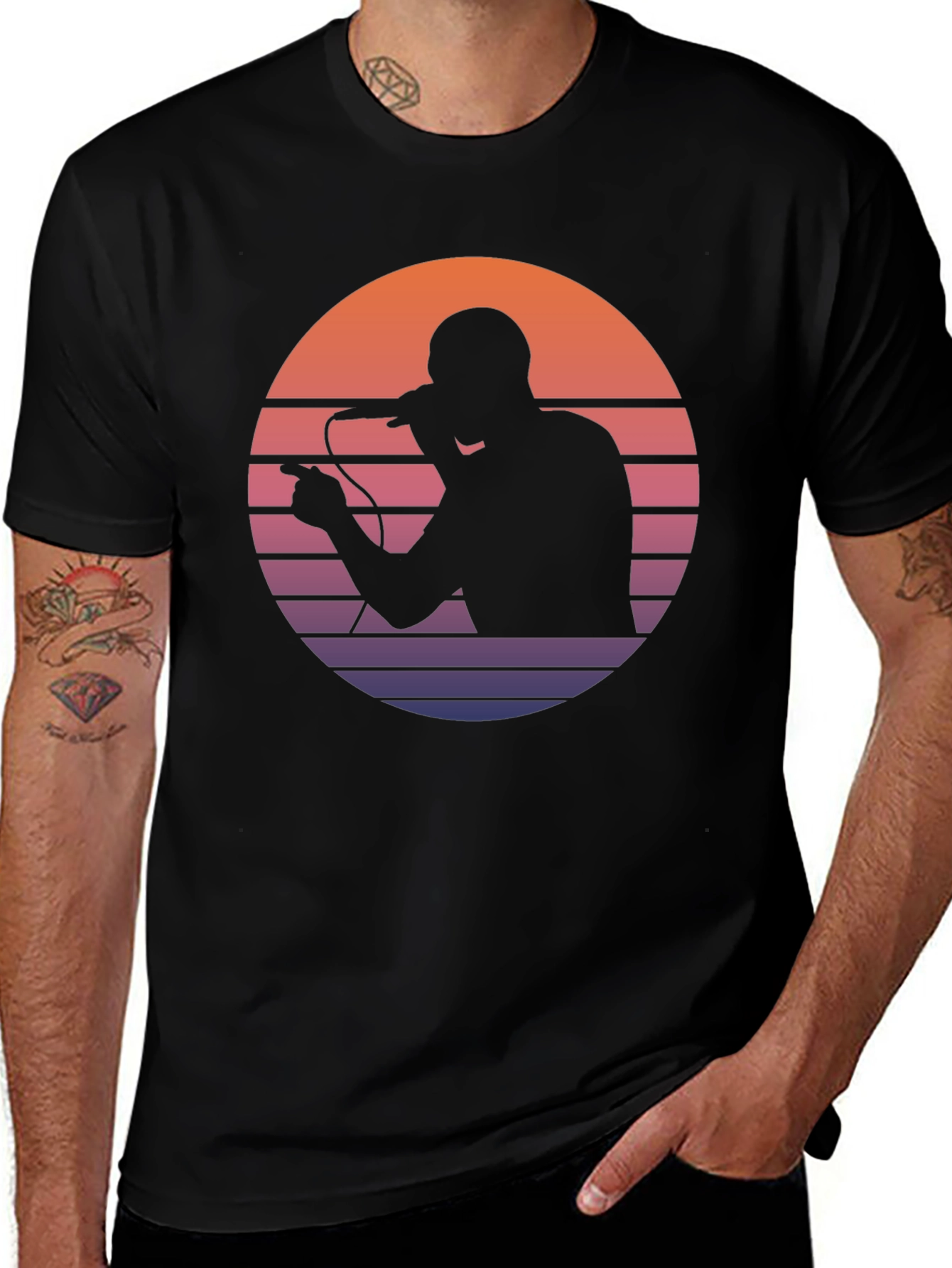Retro Sunset Singer Black T-Shirt