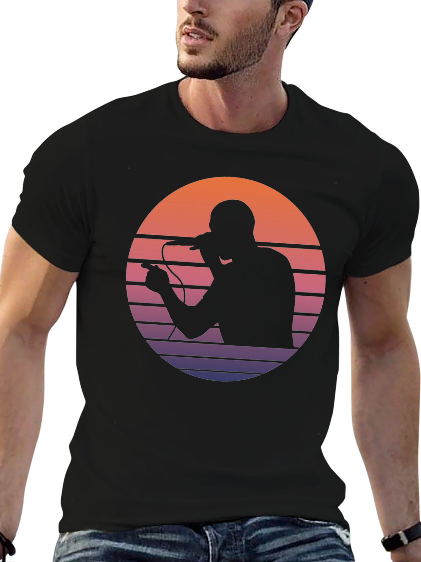 Retro Sunset Singer Black T-Shirt