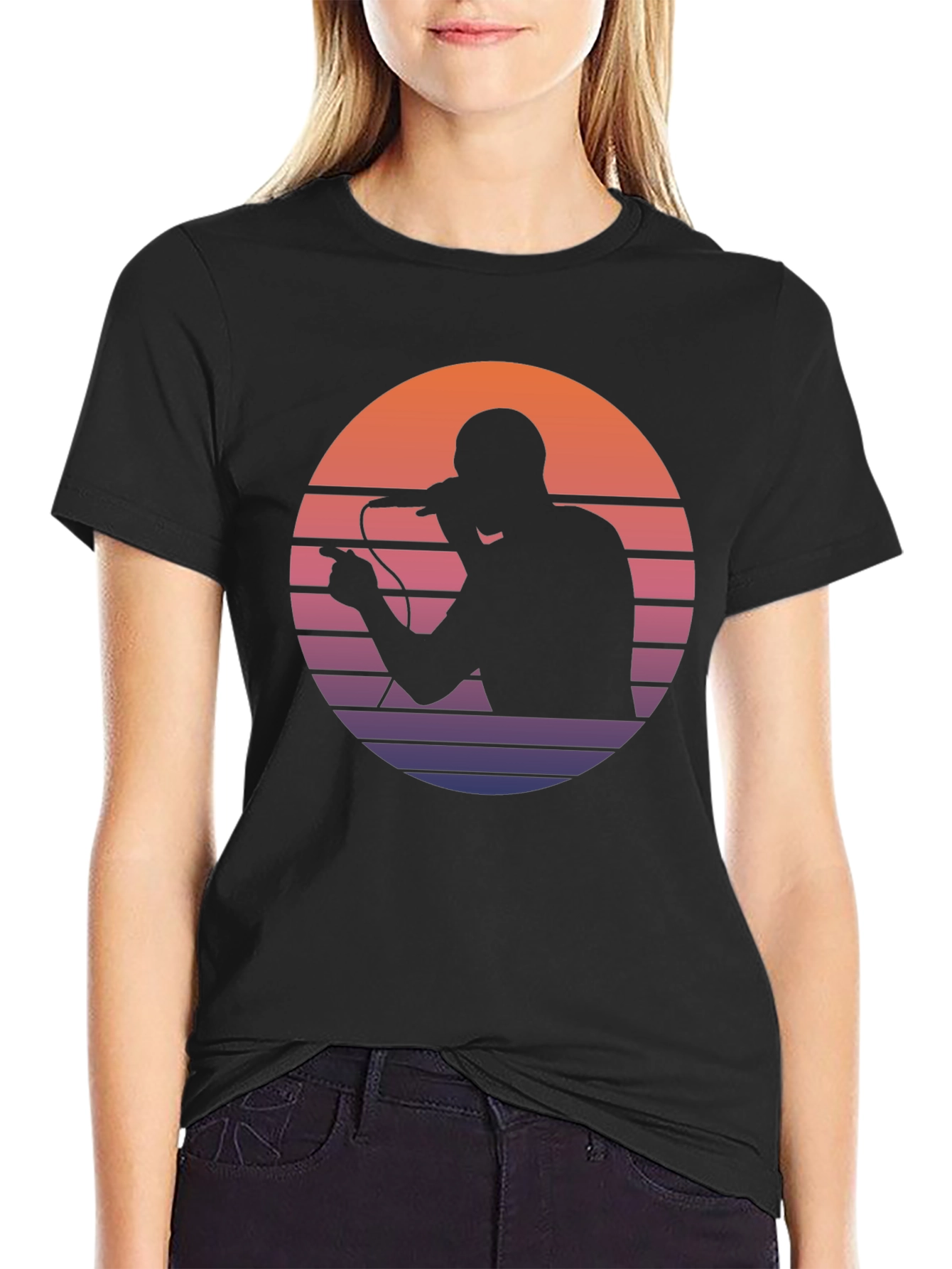 Retro Sunset Singer Black T-Shirt