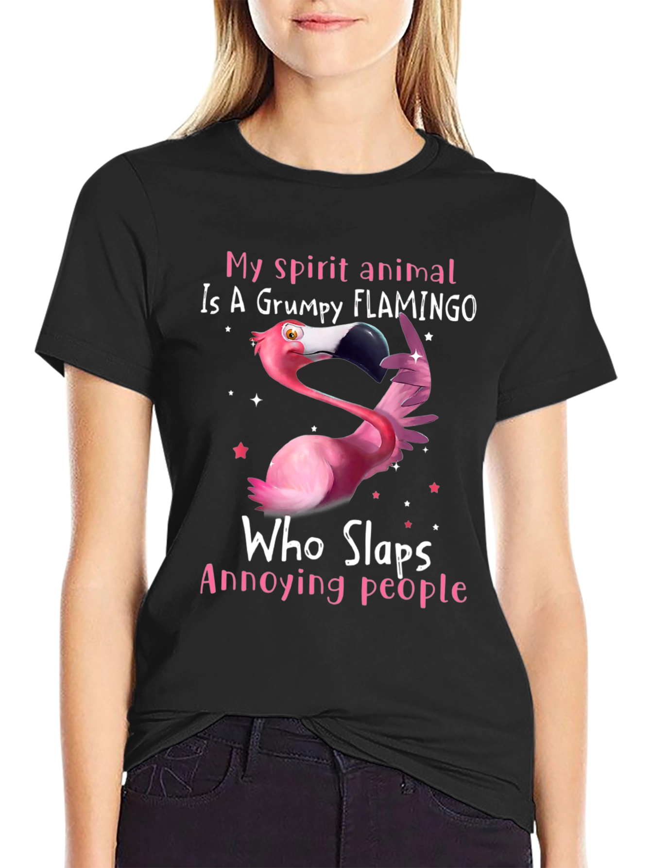 Grumpy Flamingo Slaps Annoying People T-Shirt