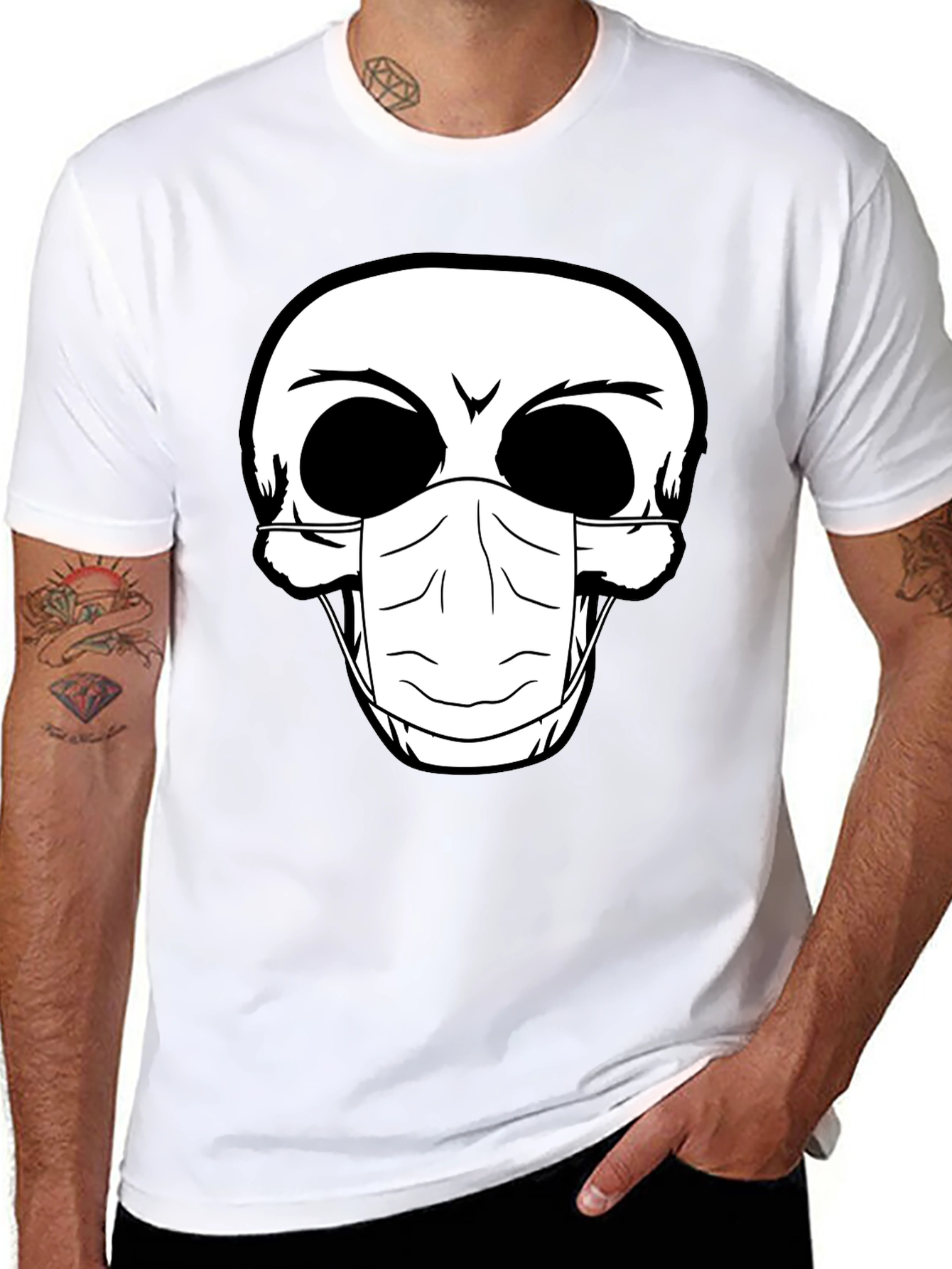 Skull Face Mask Graphic T-Shirt - Black