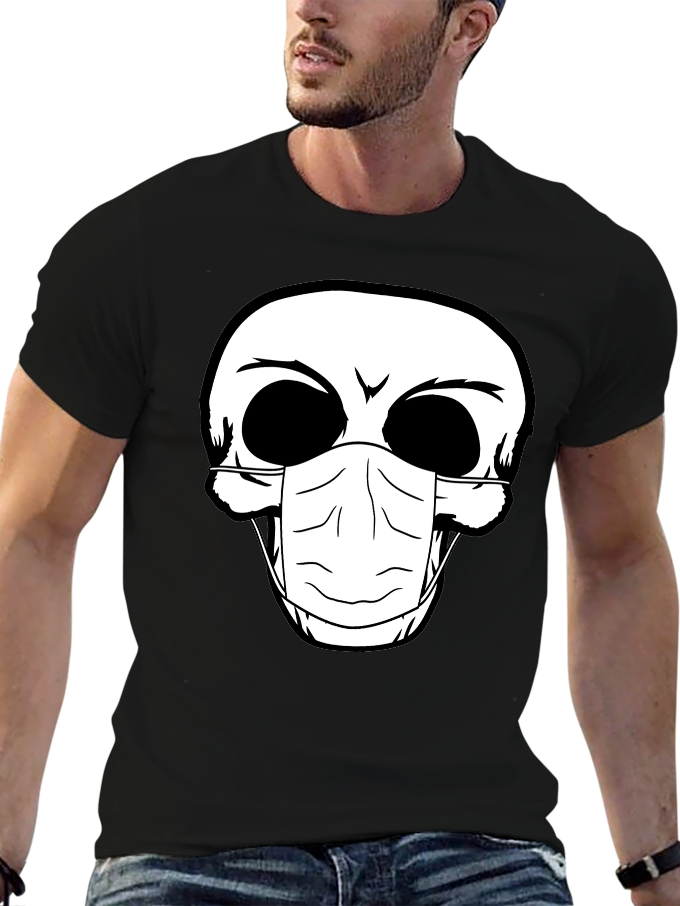 Skull Face Mask Graphic T-Shirt - Black