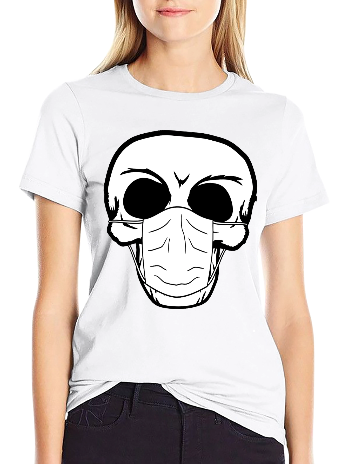 Skull Face Mask Graphic T-Shirt - Black