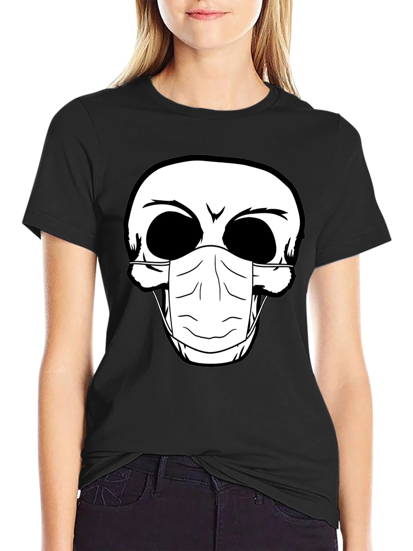 Skull Face Mask Graphic T-Shirt - Black
