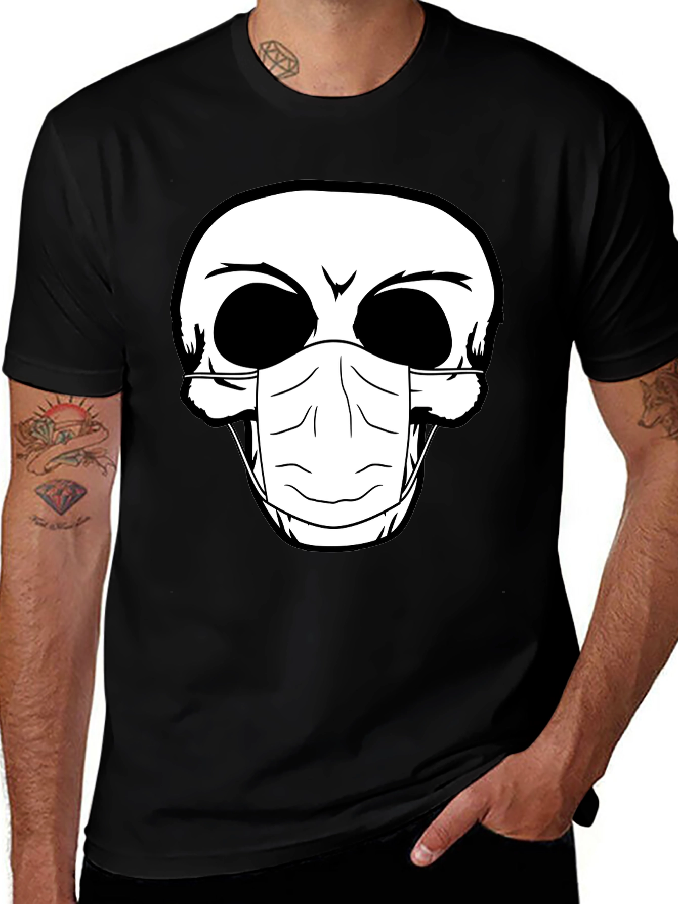 Skull Face Mask Graphic T-Shirt - Black
