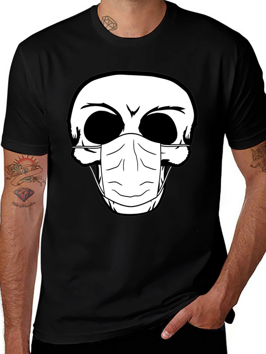 Skull Face Mask Graphic T-Shirt - Black