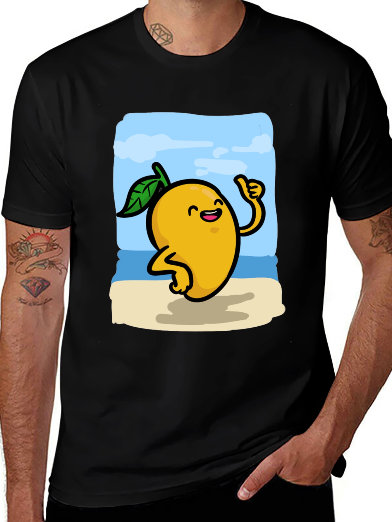 Mango Beach Cartoon Black T-Shirt