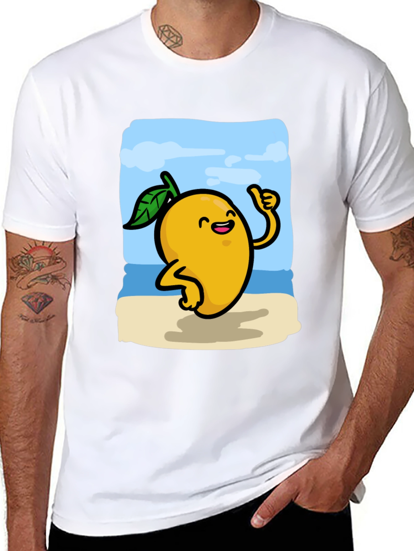 Mango Beach Cartoon Black T-Shirt