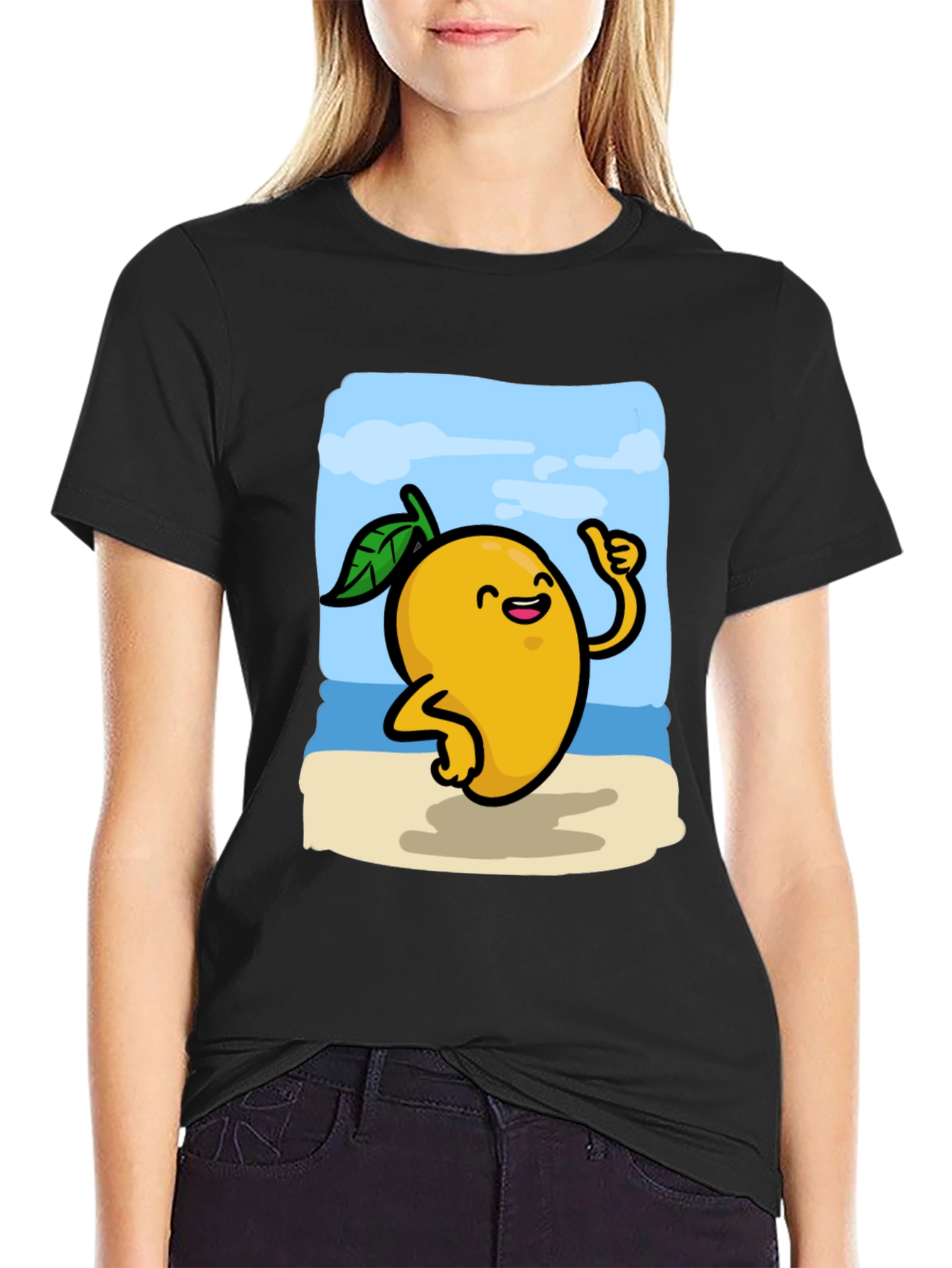 Mango Beach Cartoon Black T-Shirt