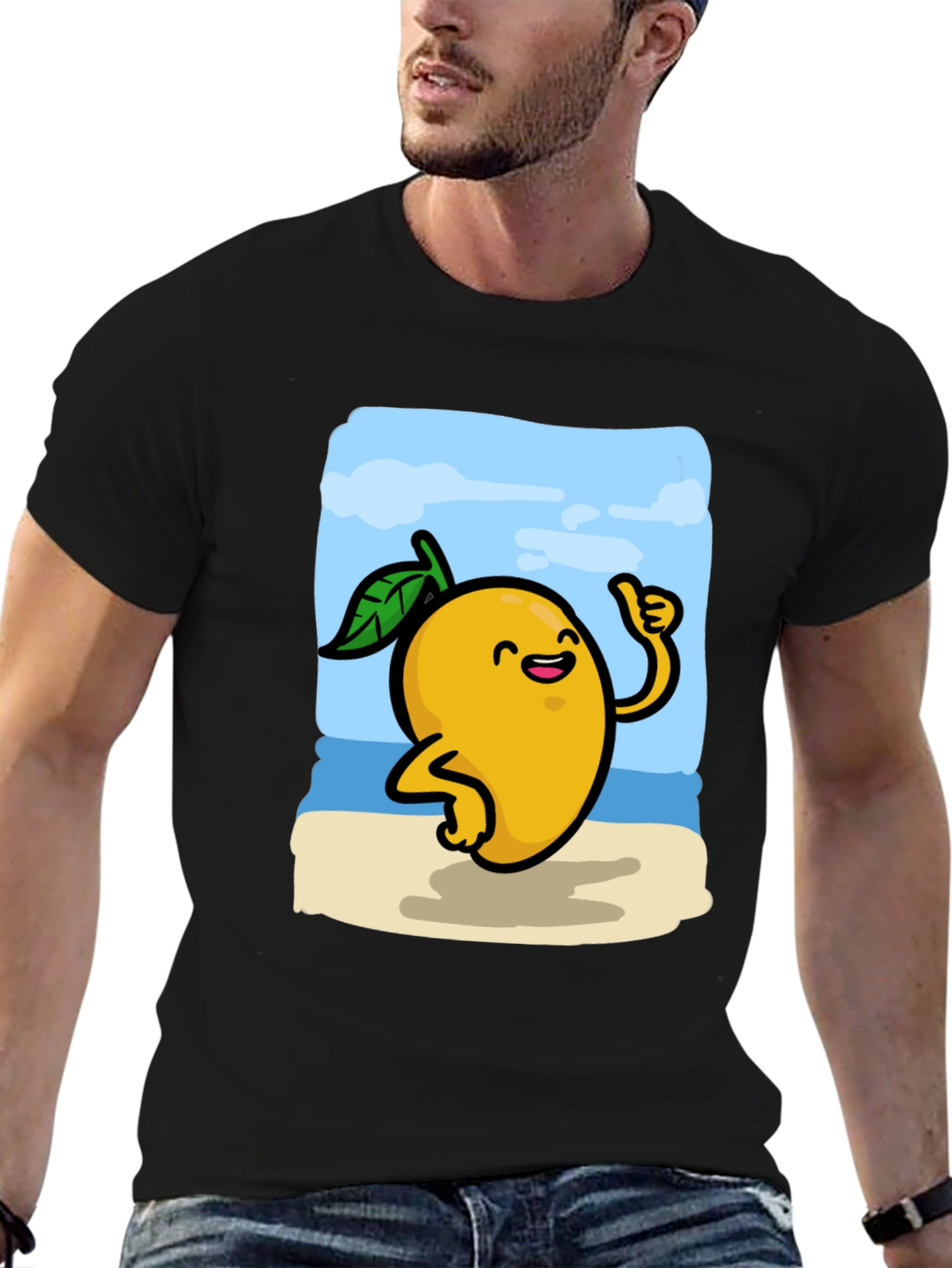 Mango Beach Cartoon Black T-Shirt