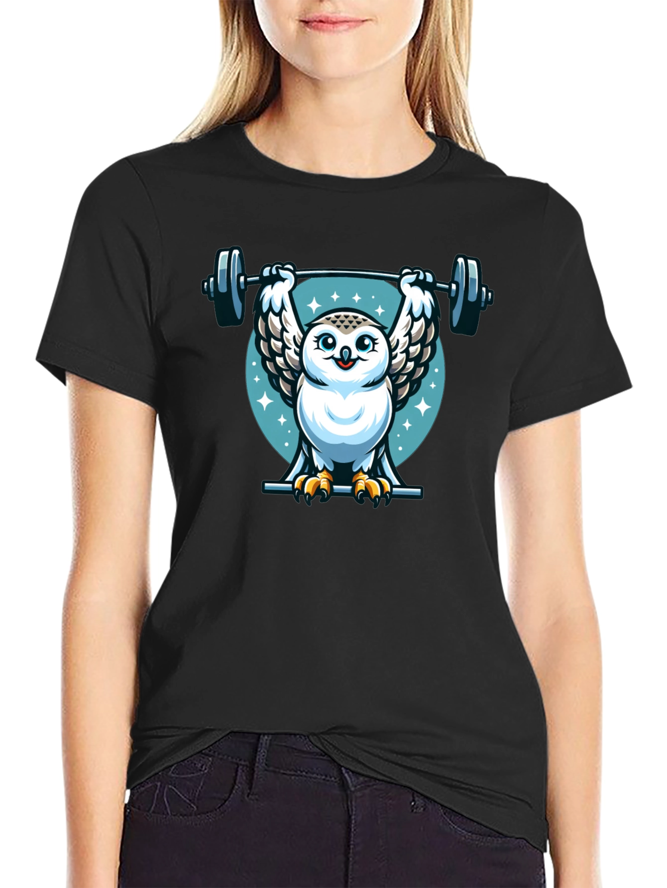 Owl Lifting Barbell Graphic Tee - Fitness Design