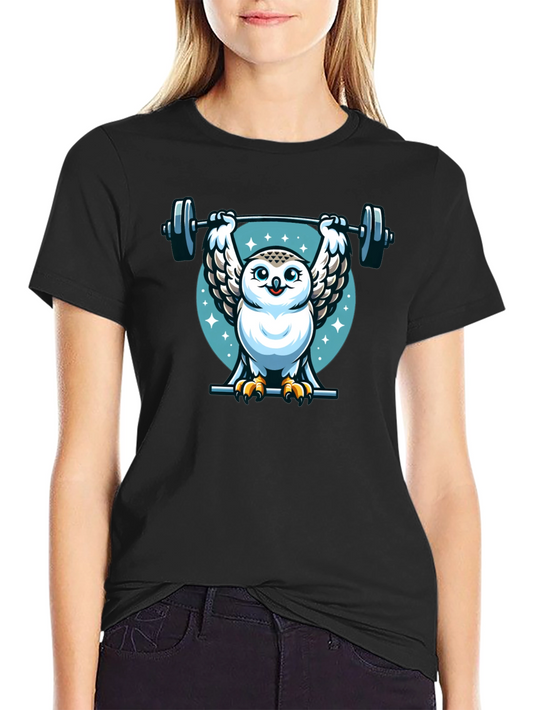 Owl Lifting Barbell Graphic Tee - Fitness Design