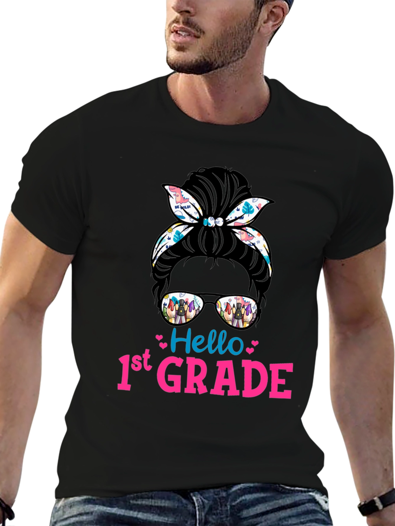 Hello 1st Grade Messy Bun T-Shirt