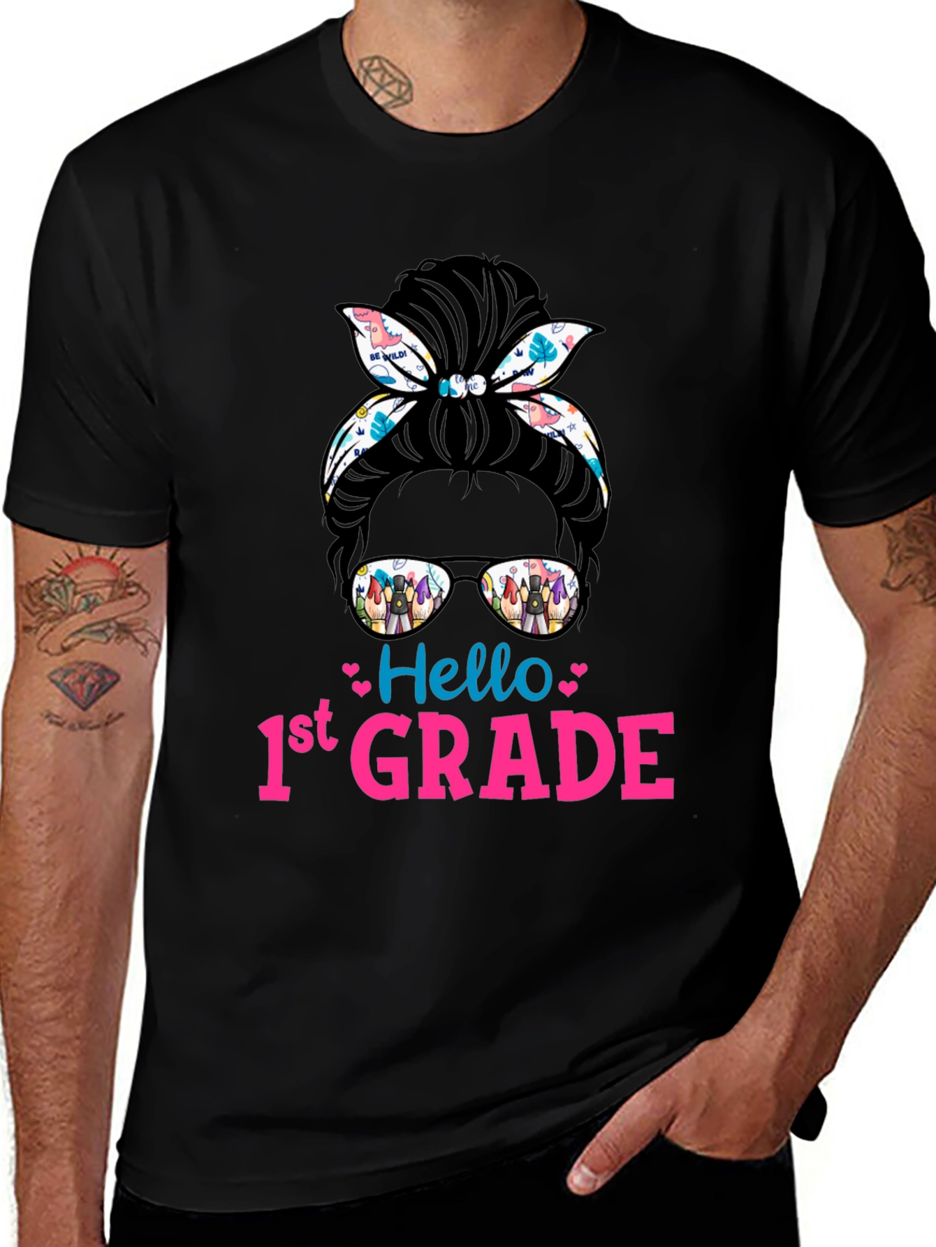 Hello 1st Grade Messy Bun T-Shirt