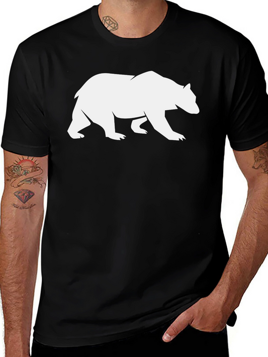 Bear Silhouette Graphic Tee - Black Cotton Casual