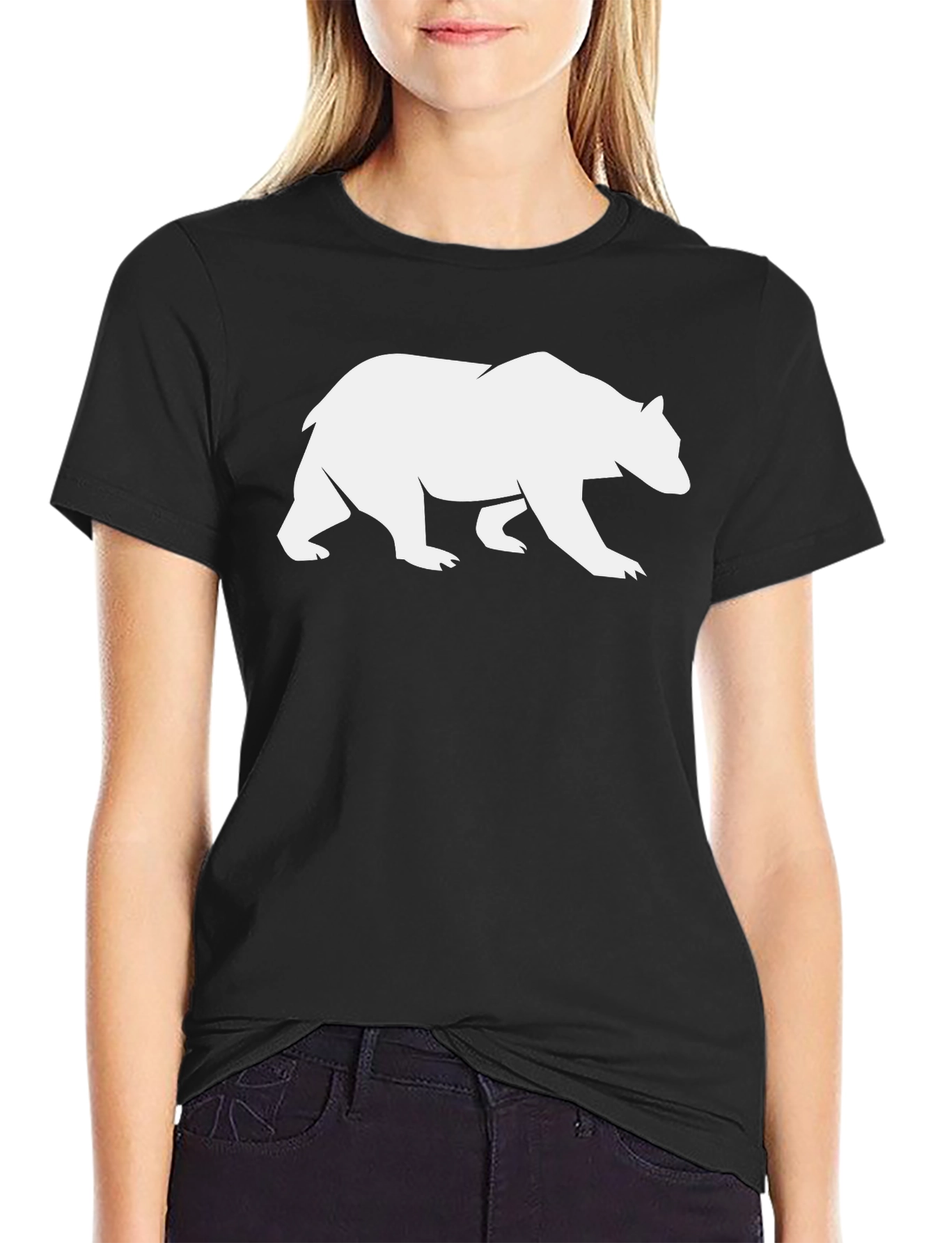 Bear Silhouette Graphic Tee - Black Cotton Casual